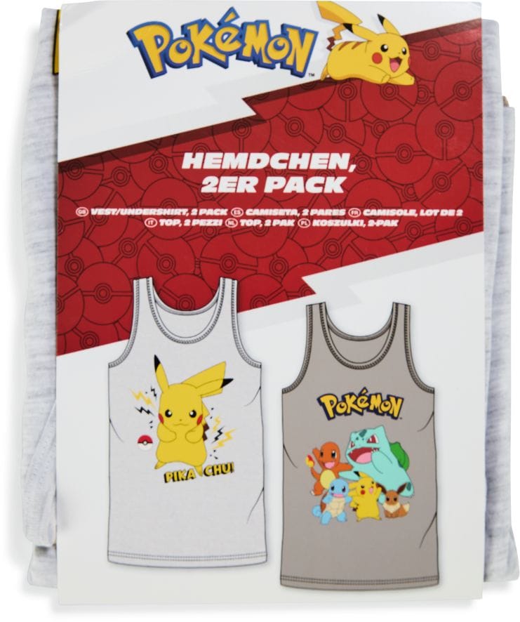 Kinder Lizenz Unterhemd, 2er Pack - Unterhemd Pokemon Gr. 122/128 - Bild 1