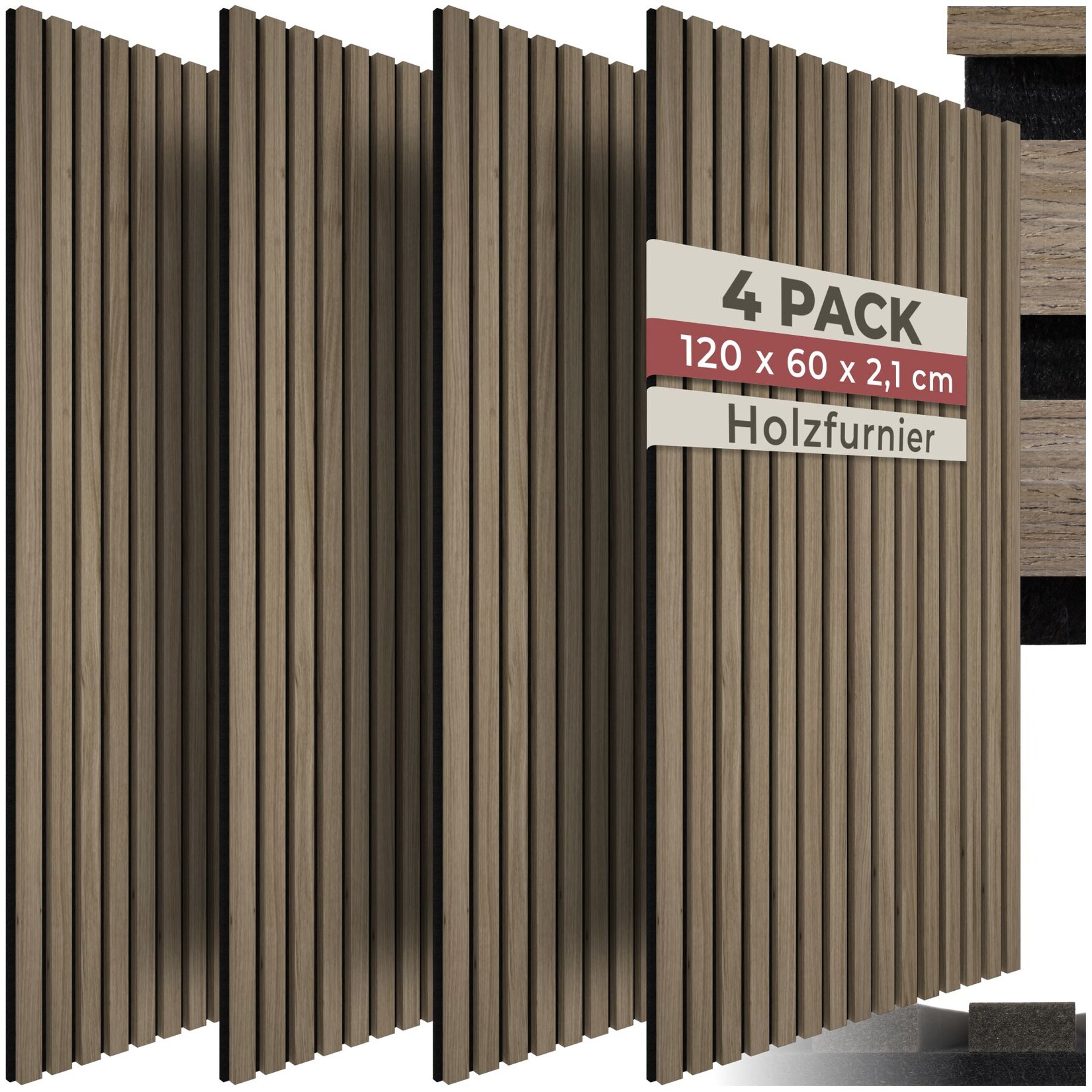 tectake® Akustikpaneele, Holzoptik in Eiche dunkel, MDF und Echtholzfurnier, je 60 x 120 x 2,1 cm, Größe flexibel anpassbar