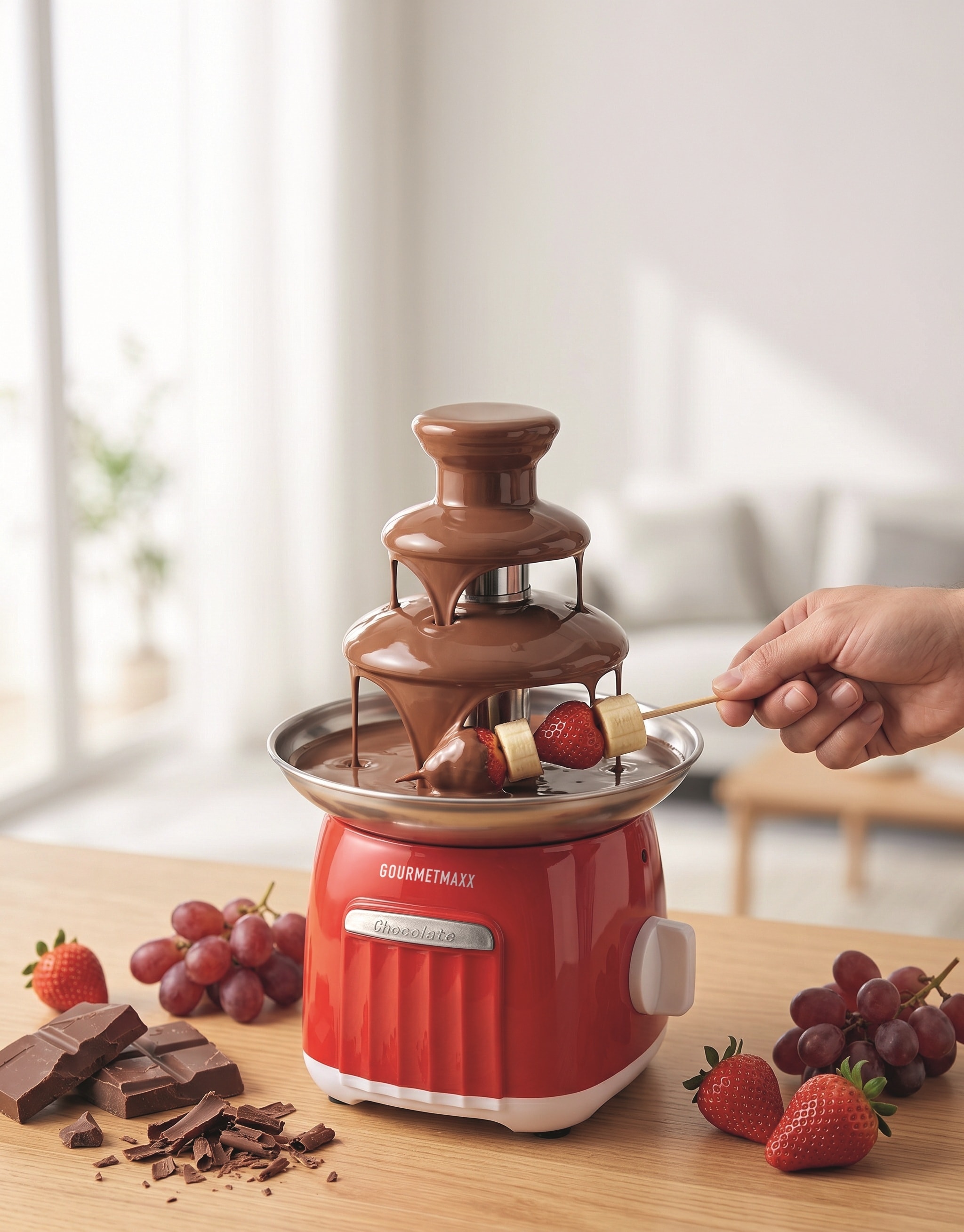 GOURMETmaxx Schokoladenbrunnen 70W rot/wei&szlig; Retro - Bild 1
