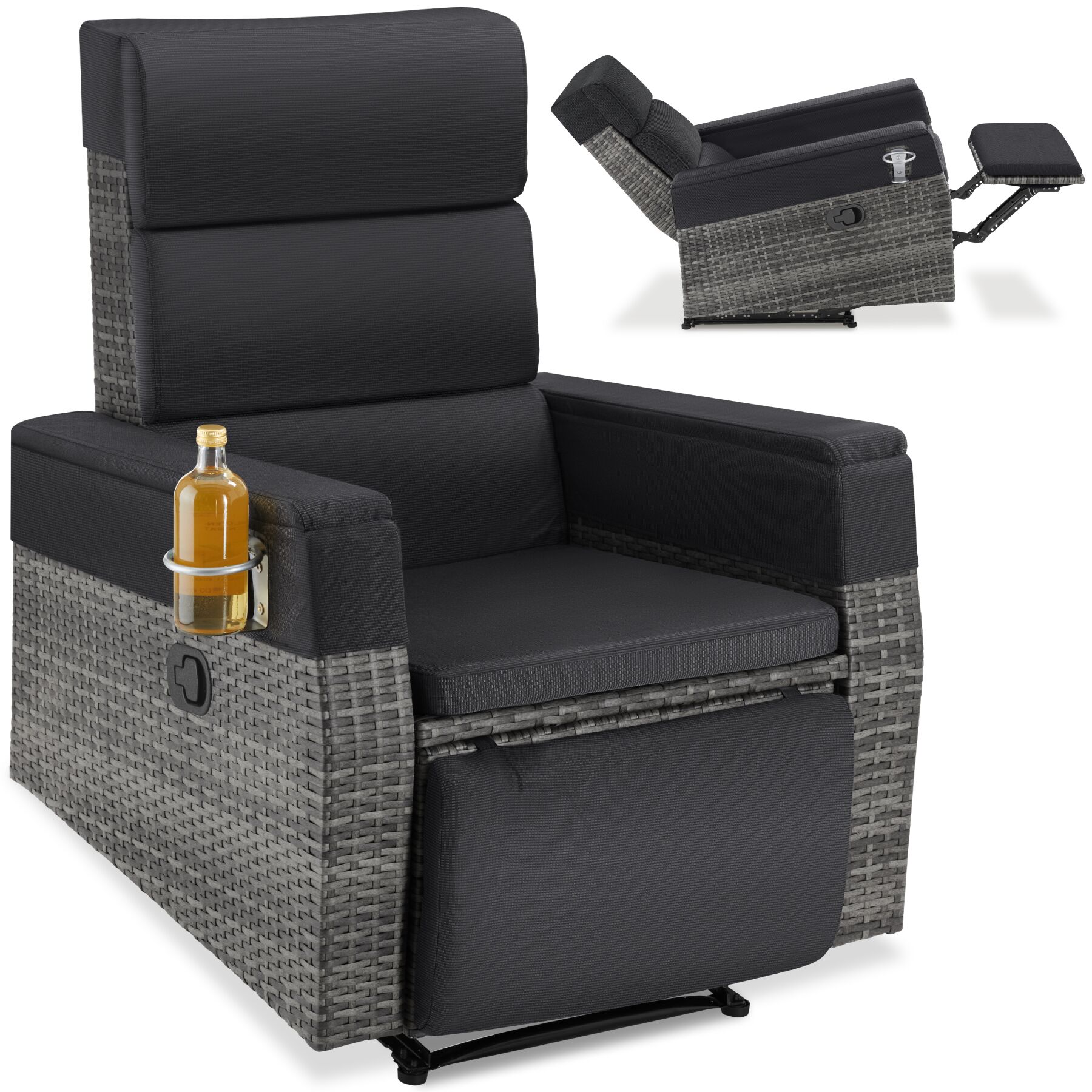 tectake&reg; Aluminium Rattansessel, verstellbare R&uuml;ckenlehne und Fu&szlig;ablage, abnehmbare Polster mit waschbaren Bez&uuml;gen, Belastbarkeit 150 kg, 80 x 80 - 157 x 80 - 97 cm - Bild 1