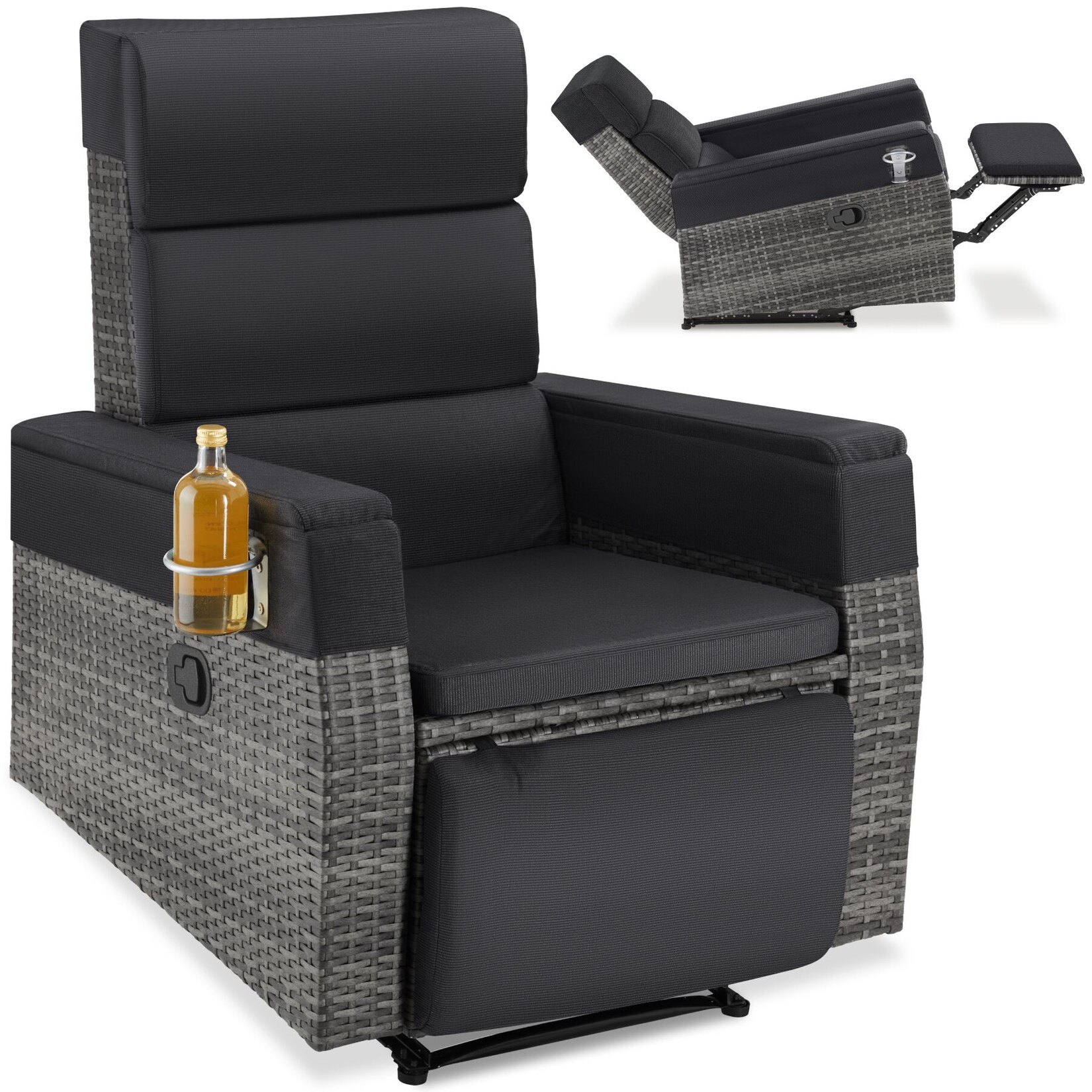 tectake® Aluminium Rattansessel, verstellbare Rückenlehne und Fußablage, abnehmbare Polster mit waschbaren Bezügen, Belastbarkeit , 80 x 80 - 157 x 80 - 97 cm