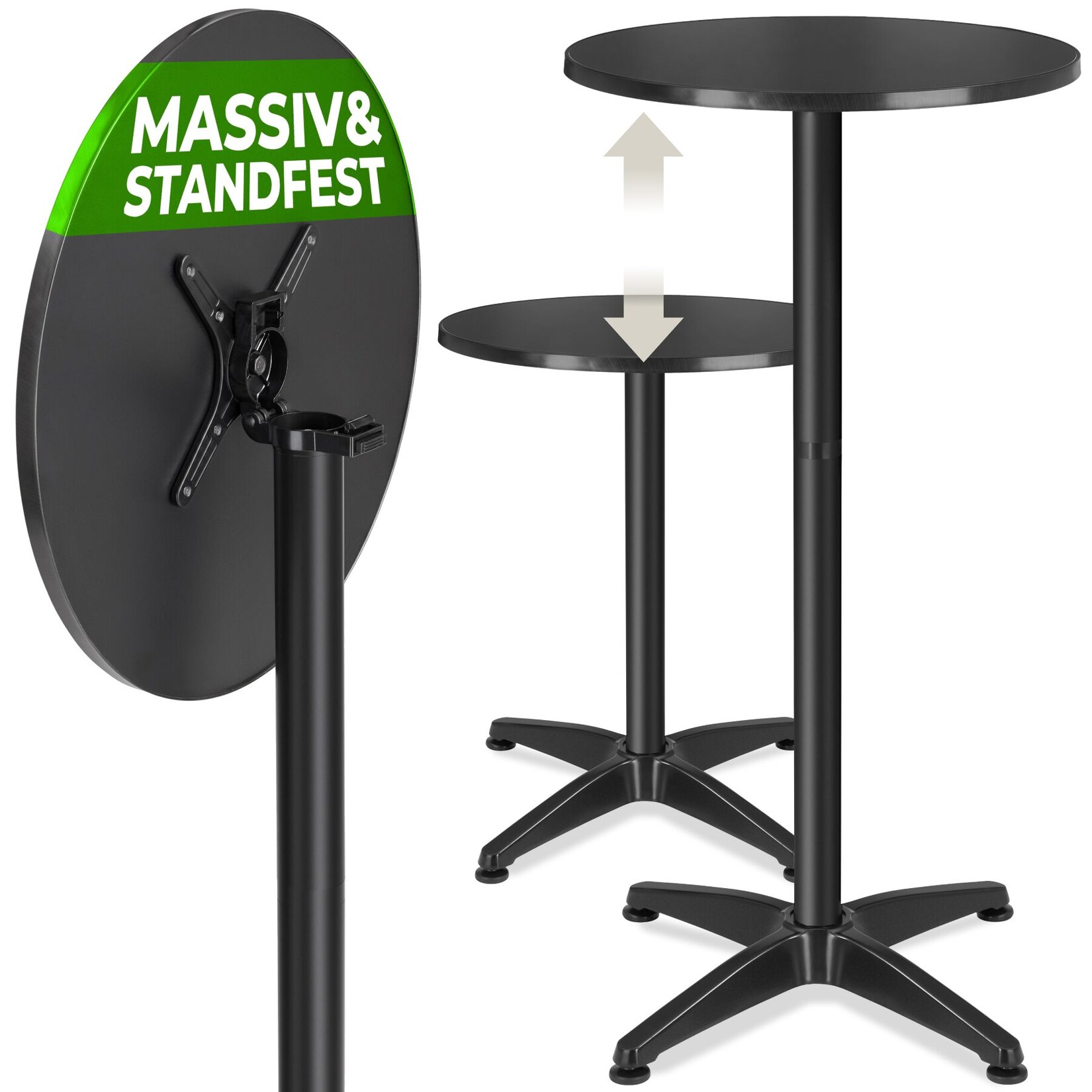 tectake® Aluminium-Bistrotisch, wetterfest, klappbar, Zementsockel, Belastbarkeit , höhenverstellbare Kunststofffüße