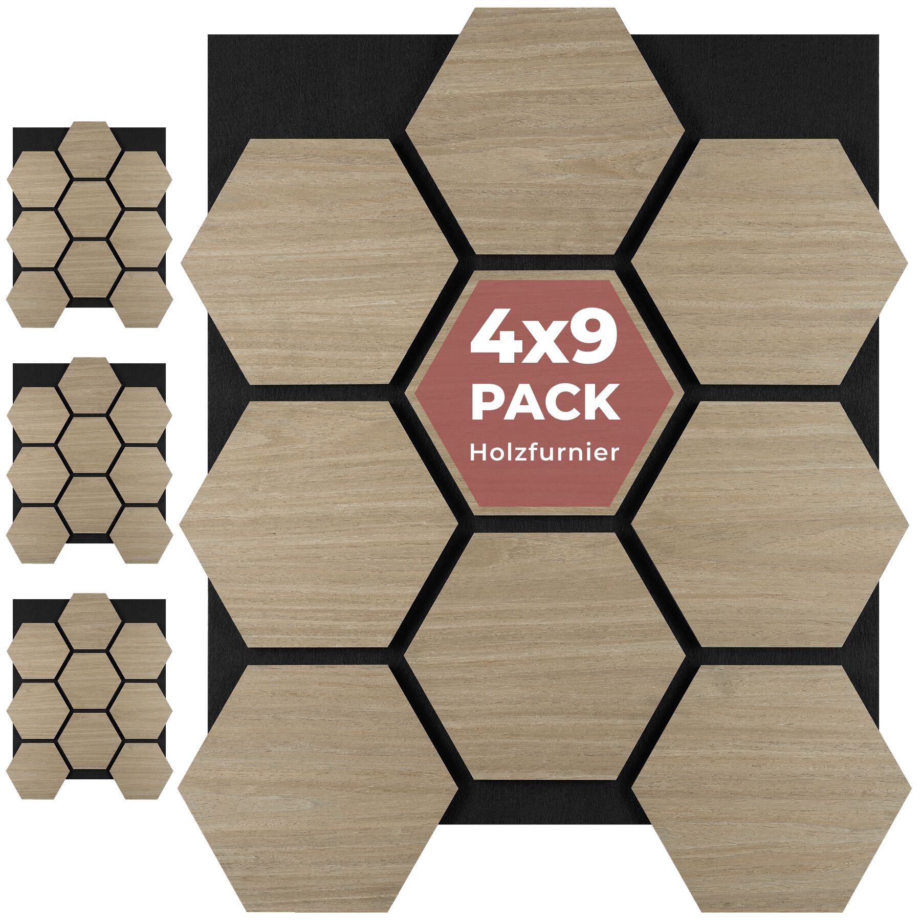 tectake&reg; Akustikpaneele, Holzoptik in Eiche dunkel, MDF und Echtholzfurnier, je 76 x 62 x 1,8 cm, Gr&ouml;&szlig;e flexibel anpassbar - Bild 1