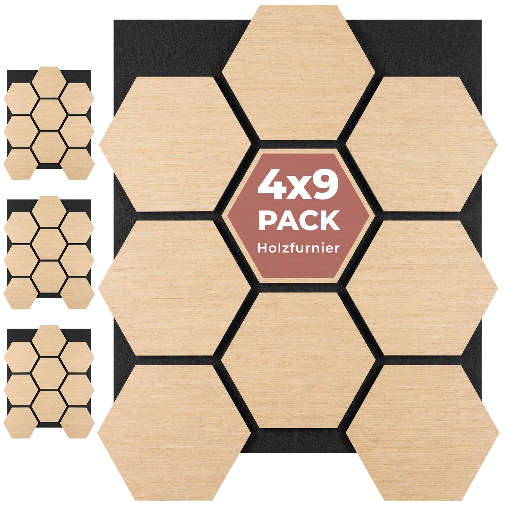 tectake® Akustikpaneele, Holzoptik in Eiche, MDF und Echtholzfurnier, je 76 x 62 x 1,8 cm, Größe flexibel anpassbar