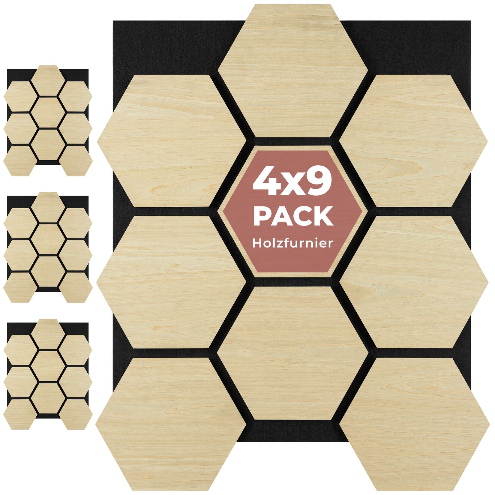 tectake® Akustikpaneele, Holzoptik in Eiche hell, MDF und Echtholzfurnier, je 76 x 62 x 1,8 cm, Größe flexibel anpassbar