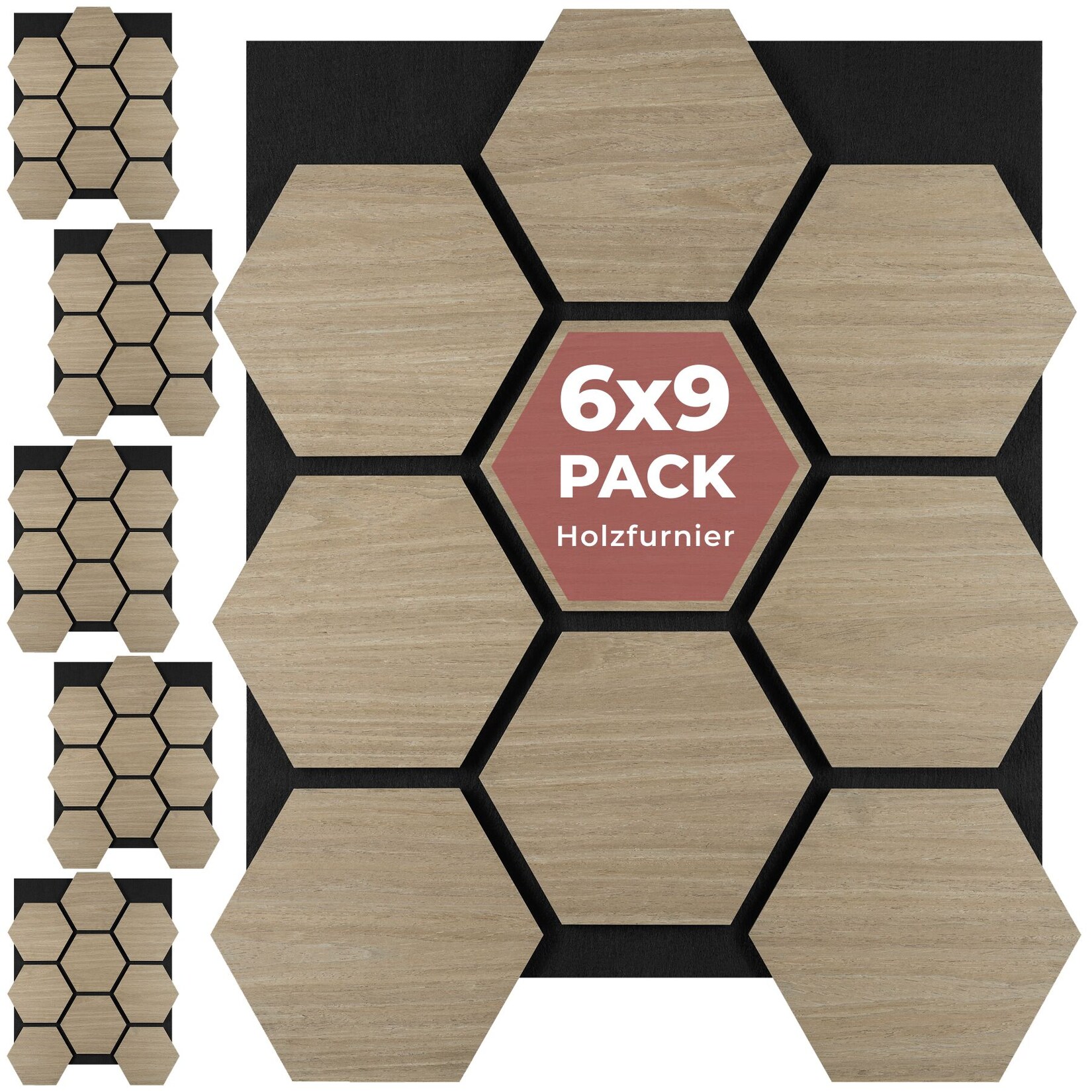 tectake® Akustikpaneele, Holzoptik in Eiche dunkel, MDF und Echtholzfurnier, je 76 x 62 x 1,8 cm, Größe flexibel anpassbar