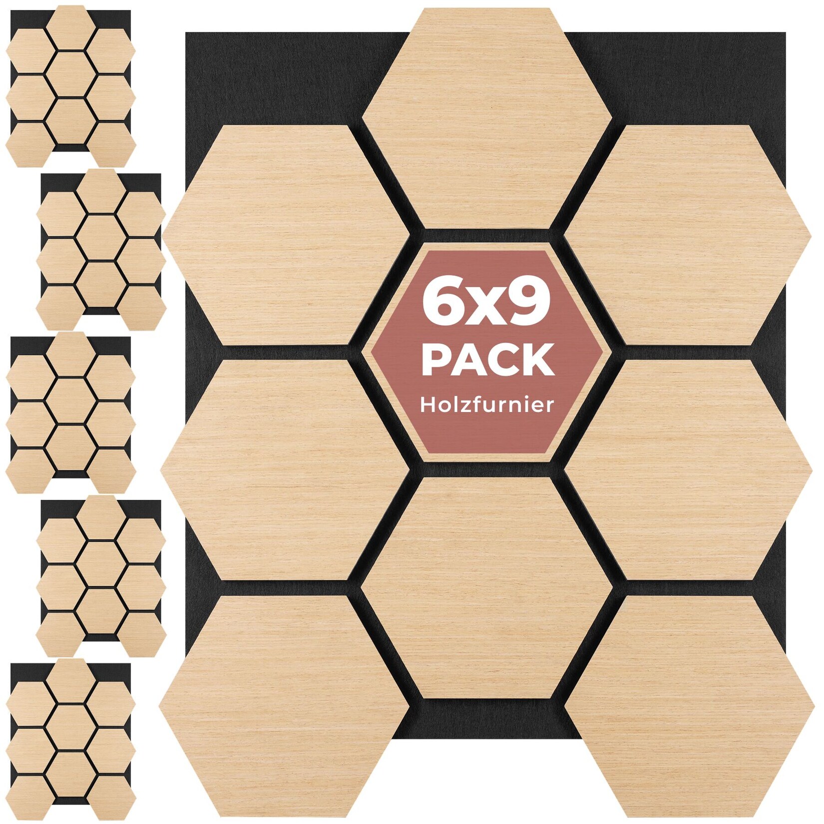 tectake® Akustikpaneele, Holzoptik in Eiche, MDF und Echtholzfurnier, je 76 x 62 x 1,8 cm, Größe flexibel anpassbar
