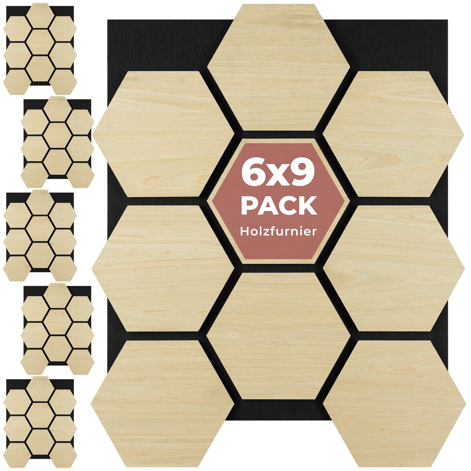 tectake® Akustikpaneele, Holzoptik in Eiche hell, MDF und Echtholzfurnier, je 76 x 62 x 1,8 cm, Größe flexibel anpassbar