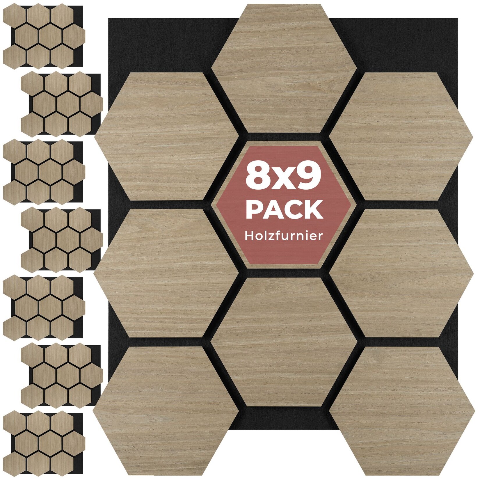 tectake® Akustikpaneele, Holzoptik in Eiche dunkel, MDF und Echtholzfurnier, je 76 x 62 x 1,8 cm, Größe flexibel anpassbar