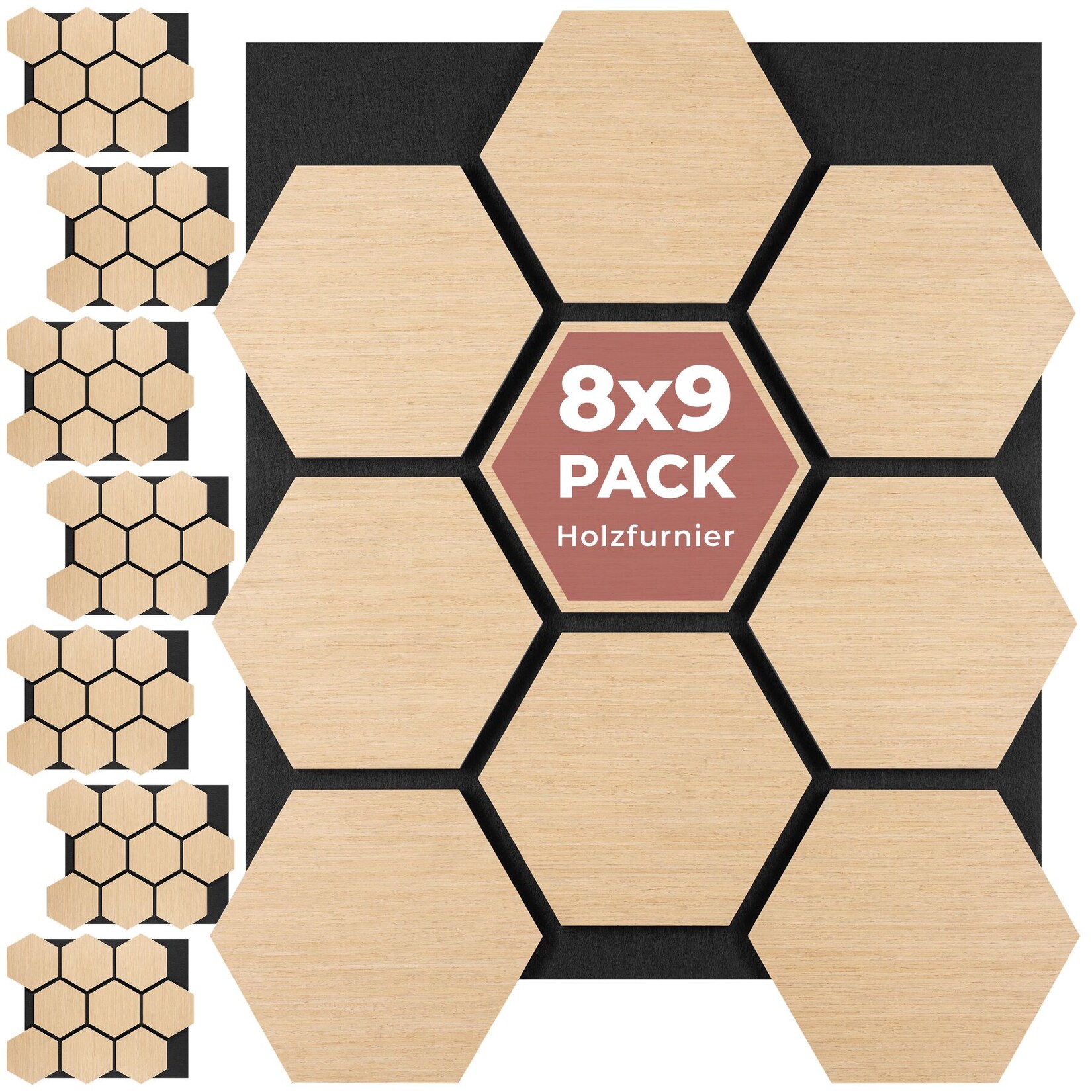tectake® Akustikpaneele, Holzoptik in Eiche, MDF und Echtholzfurnier, je 76 x 62 x 1,8 cm, Größe flexibel anpassbar