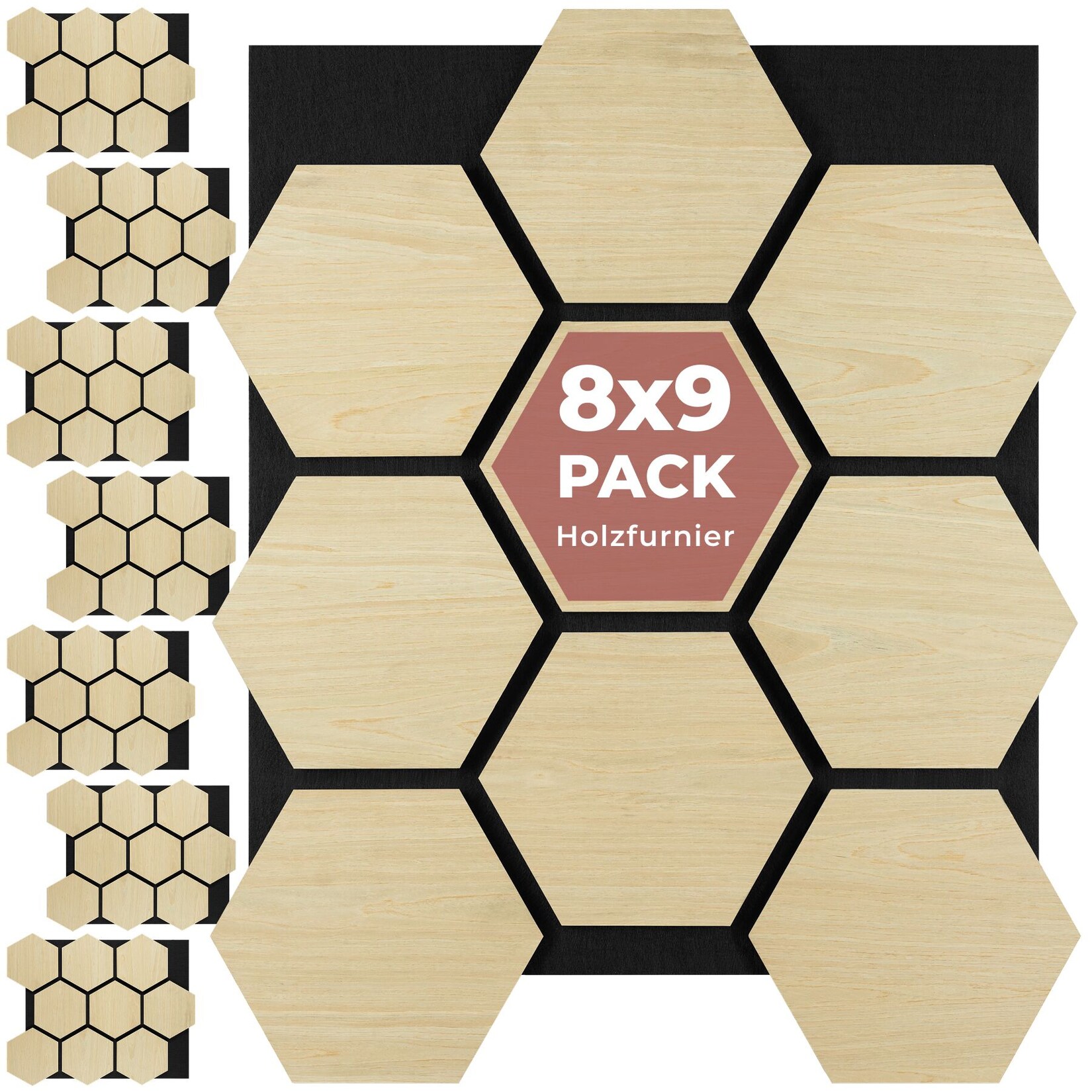 tectake® Akustikpaneele, Holzoptik in Eiche hell, MDF und Echtholzfurnier, je 76 x 62 x 1,8 cm, Größe flexibel anpassbar