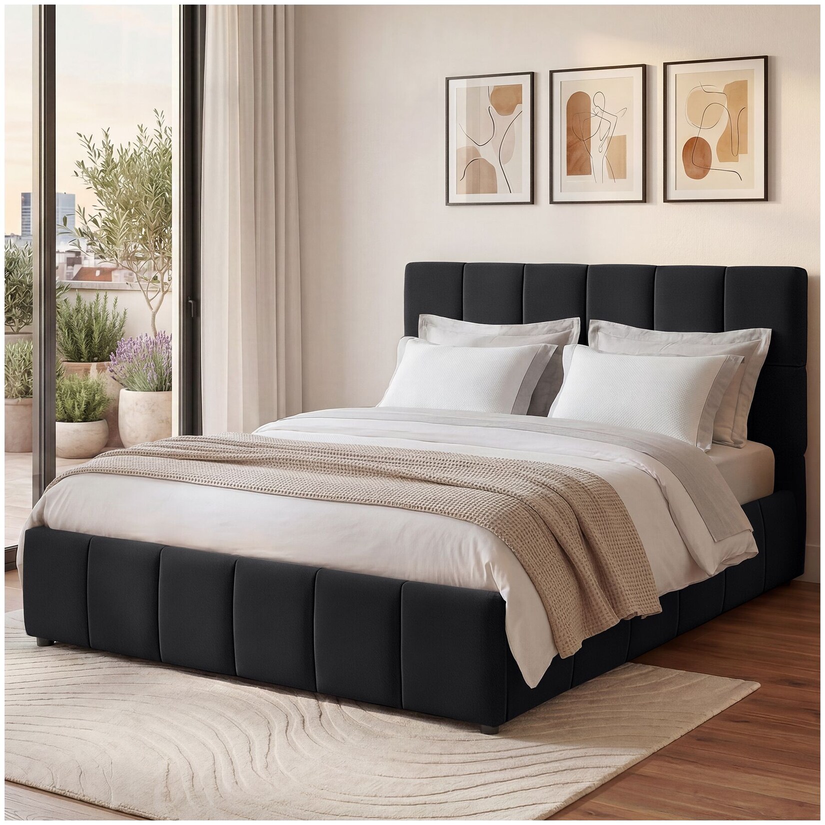 tectake® Polsterbett, Samtbezug mit Steppmuster, pulverbeschichtetes Stahlgestell, Belastbarkeit