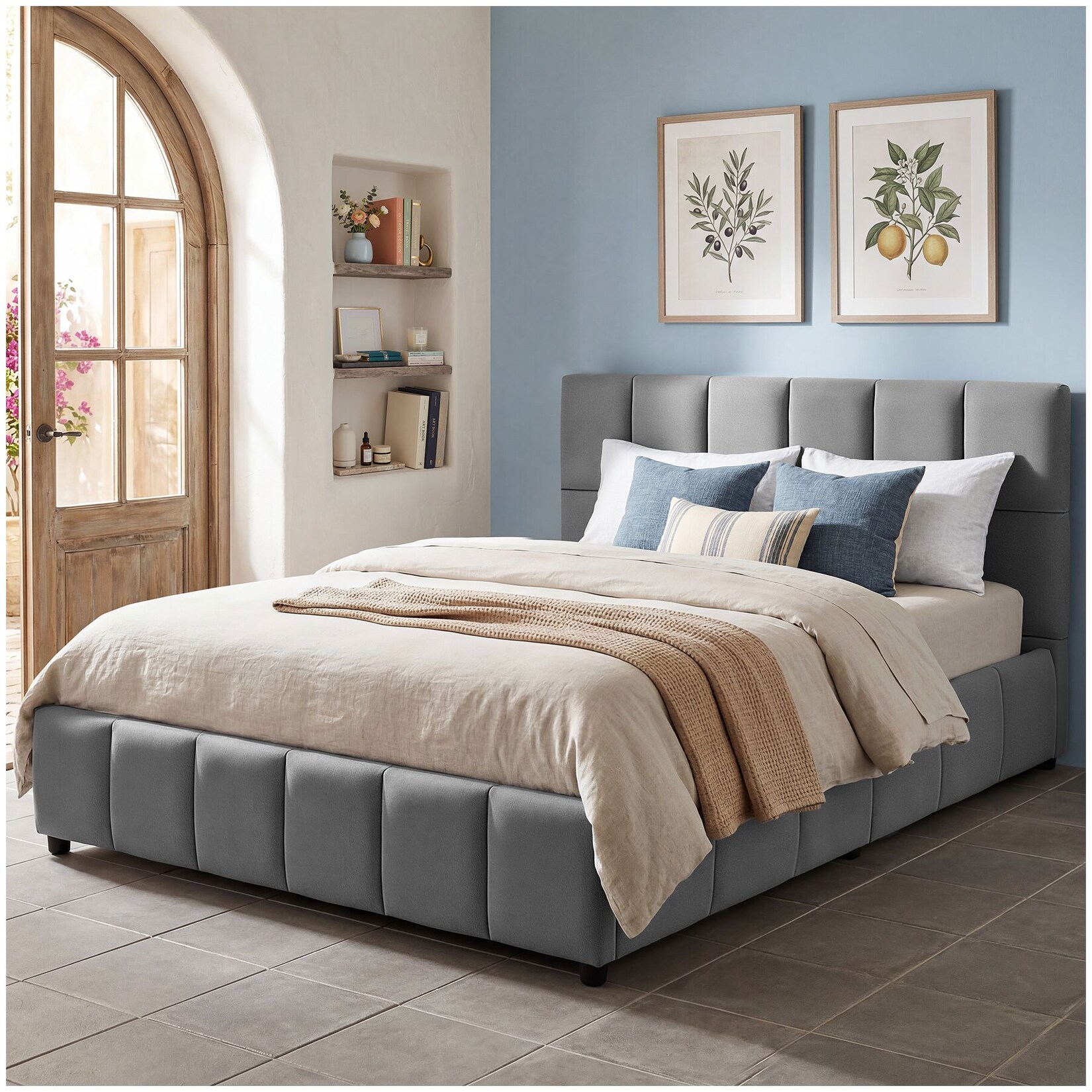 tectake® Polsterbett, Samtbezug mit Steppmuster, pulverbeschichtetes Stahlgestell, Belastbarkeit