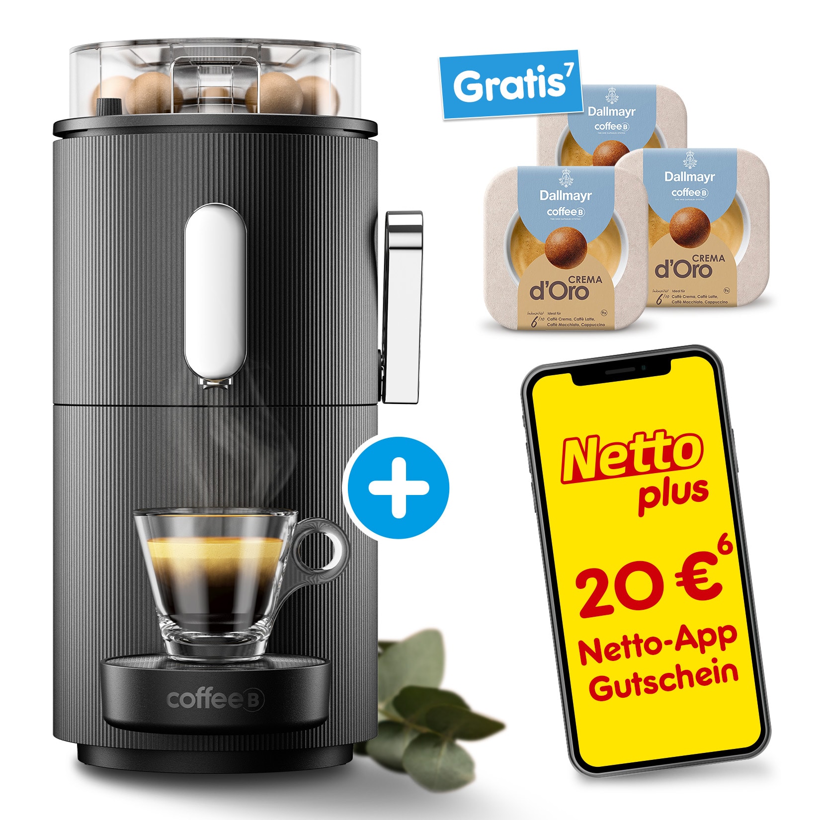 CoffeeB Kaffeemaschine Globe, schwarz  + 3 Packungen CoffeeB Dallmayr Crema d&acute;Oro 9 Coffee Balls 53 g - Bild 1