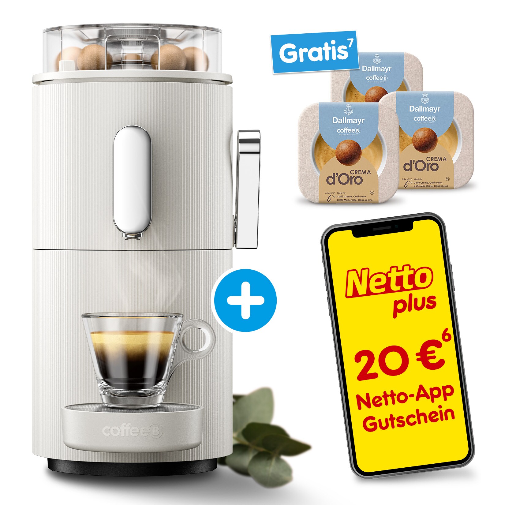 Kaffeemaschine Globe, weiß + 3 Packungen CoffeeB Dallmayr Crema d´Oro 9 Coffee Balls
