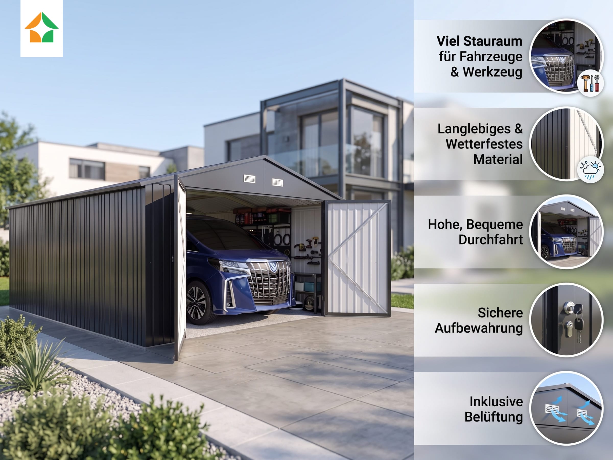 Ger&auml;tehaus / Garage aus verzinktem Stahl 602 x 386 x 241 cm &ndash; Grau - Bild 1