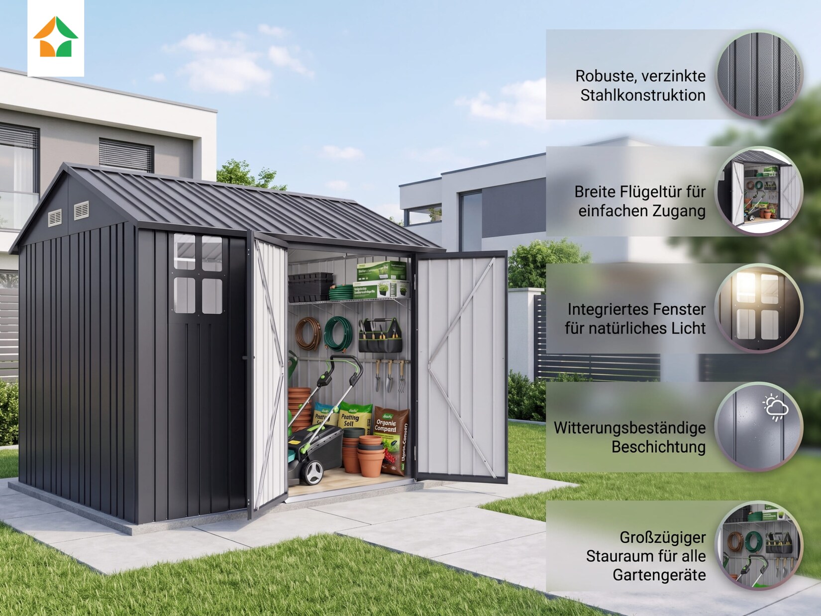 Gerätehaus aus verzinktem Stahl 198 x 275 x 224 cm – Grau