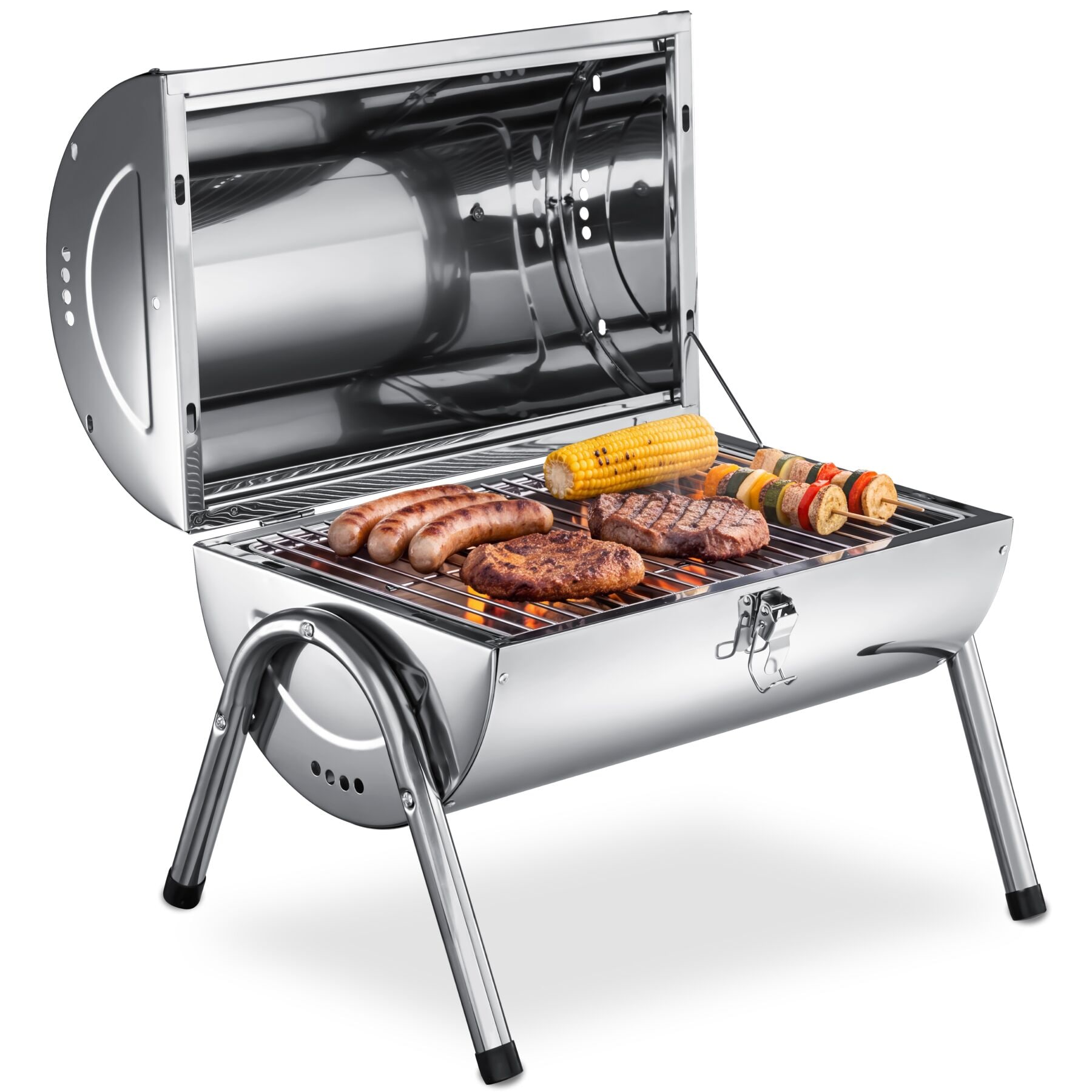 tectake&reg; Edelstahlgrill, mit Doppel-Grillfl&auml;che und 2 Kohlewannen, inklusive 2 Grillrostheber, geringes Gewicht, 42 x 30,5 x 44 cm - Bild 1