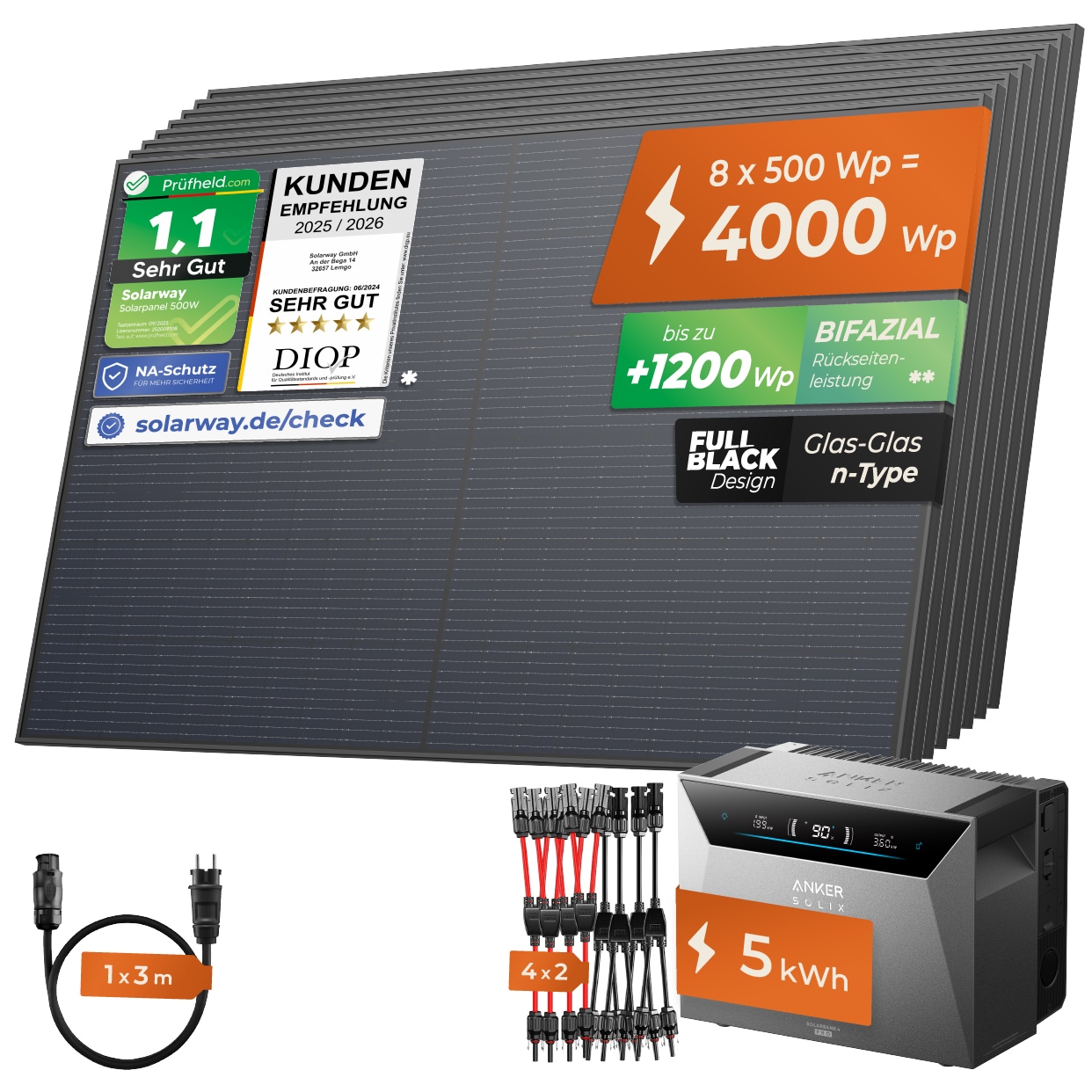 SOLARWAY Balkonkraftwerk 4000 Watt | Anker SOLIX Solarbank 4 Pro - Bild 1