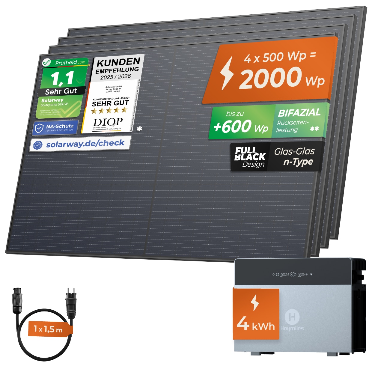 SOLARWAY Balkonkraftwerk 2000 Watt | Hoymiles HiBattery 4020 X - Bild 1