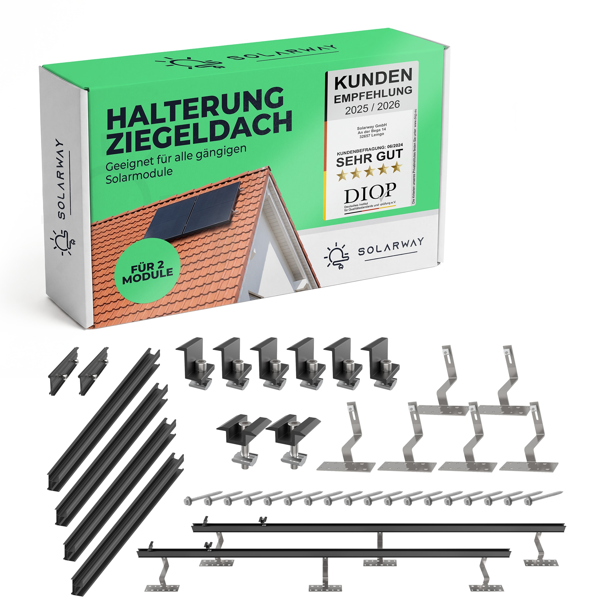 Solarway Balkonkraftwerk Halterung | Schwarz | Ziegeldach Vertikal Montageset f&uuml;r 2 Solarmodule - Bild 1