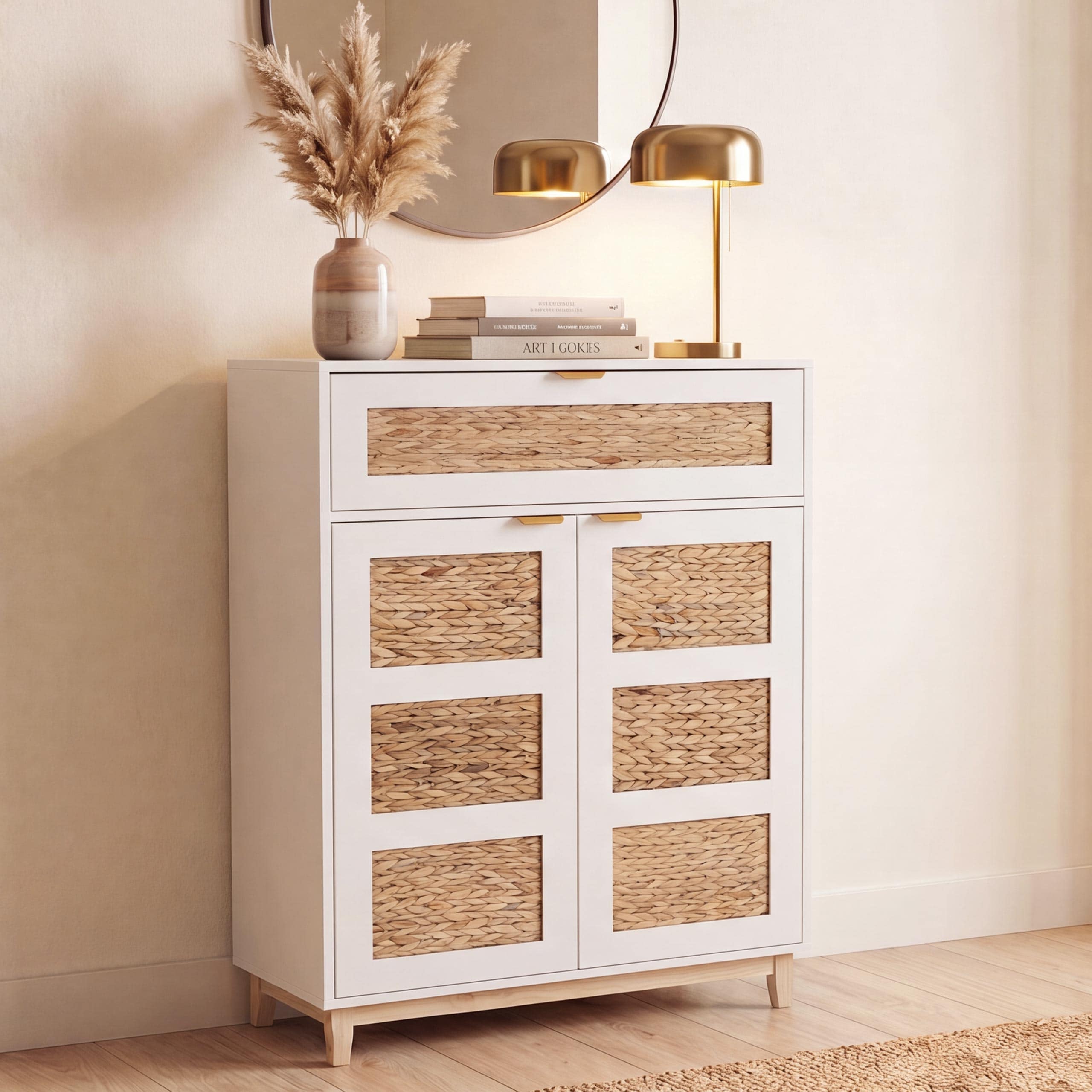 Kommode MCW-P54, Schrank Sideboard Highboard, MDF Melamin Wasserhyazinthefront 115x80x35cm ~ wei&szlig; - Bild 1
