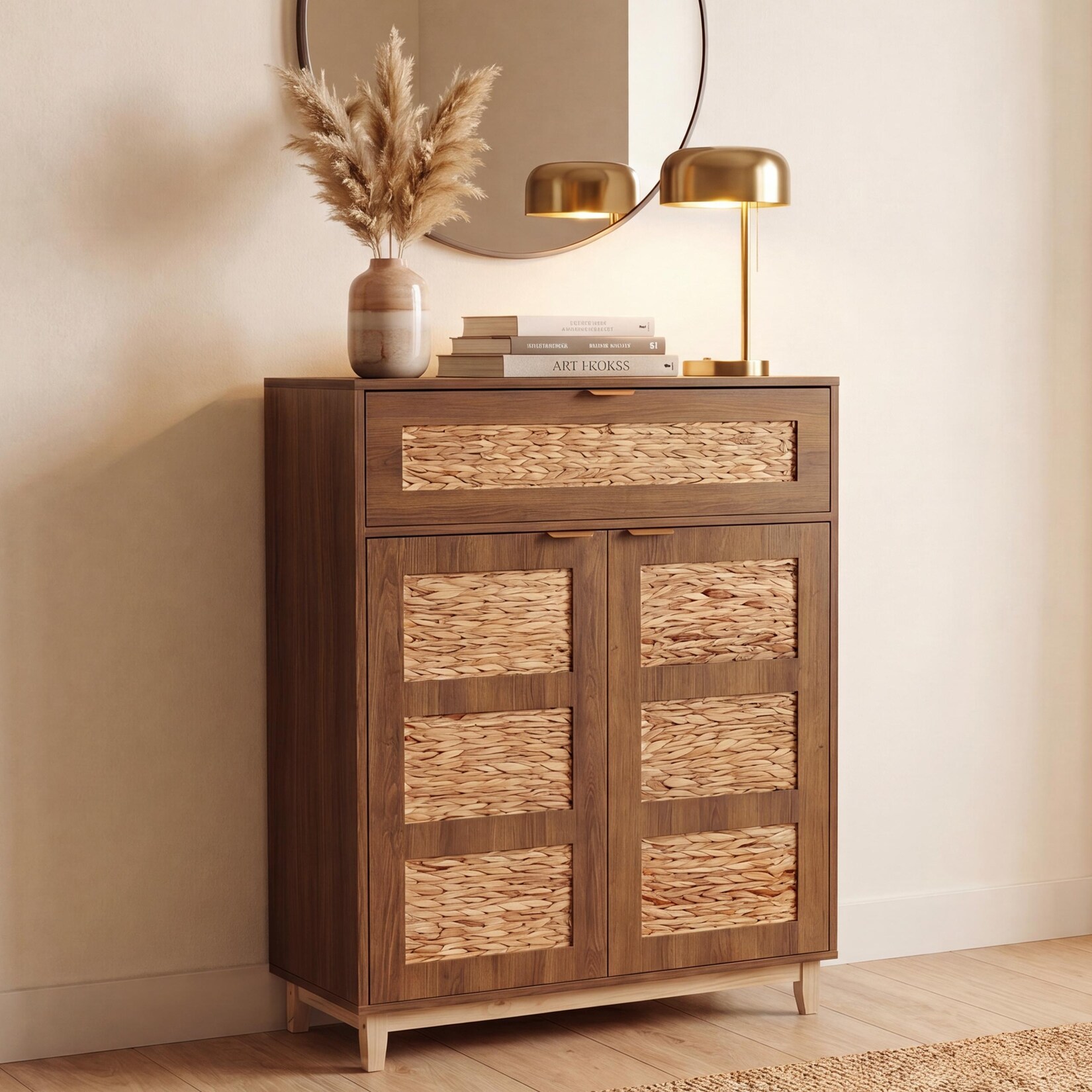 Kommode MCW-P54, Schrank Sideboard Highboard, MDF Melamin Wasserhyazinthefront 115x80x35cm ~ braun