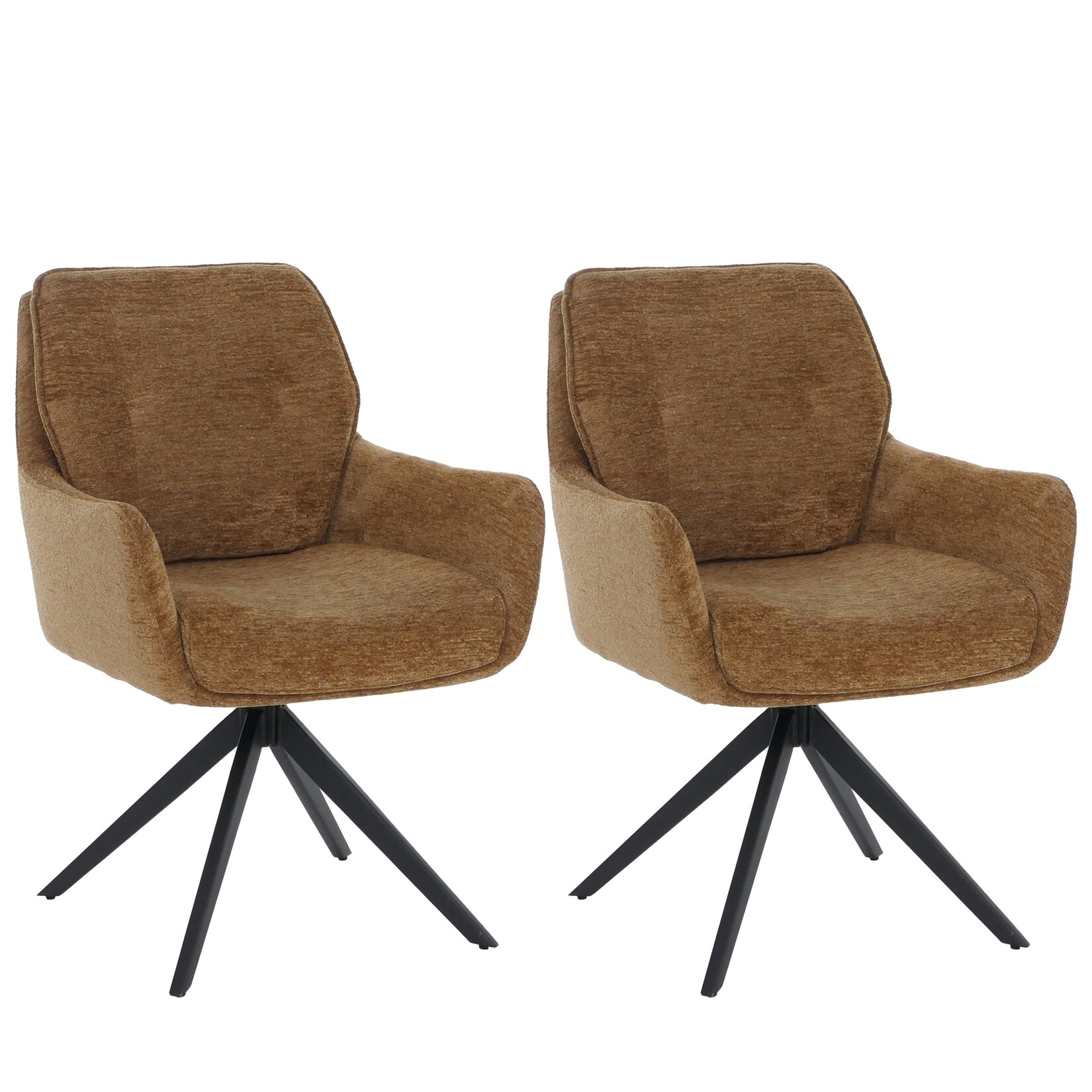 2er-Set Esszimmerstuhl MCW-Q37, Küchenstuhl drehbar Auto-Return, Stoff (680g/m²) Chenille Öko-Tex Metall MVG ~ senfgelb