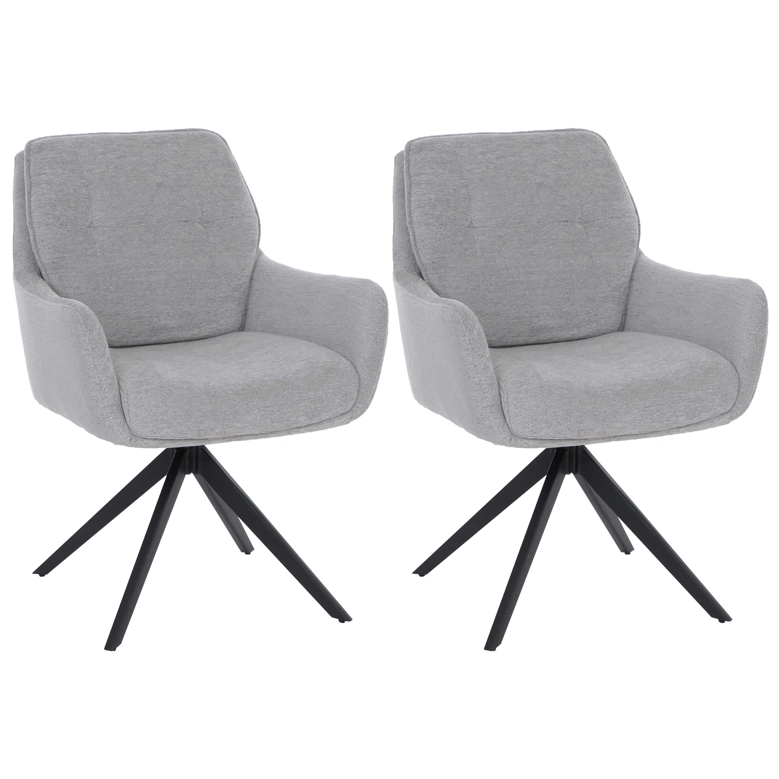 2er-Set Esszimmerstuhl MCW-Q37, K&uuml;chenstuhl drehbar Auto-Return, Stoff (680g/m&sup2;) Chenille Metall MVG ~ hellgrau - Bild 1