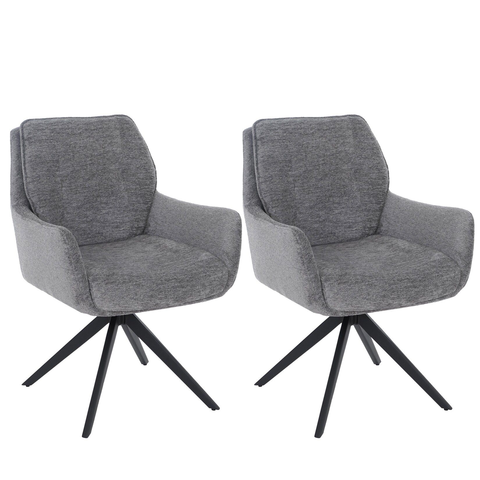 2er-Set Esszimmerstuhl MCW-Q37, Küchenstuhl drehbar Auto-Return, Stoff (680g/m²) Chenille Öko-Tex Metall MVG ~ grau