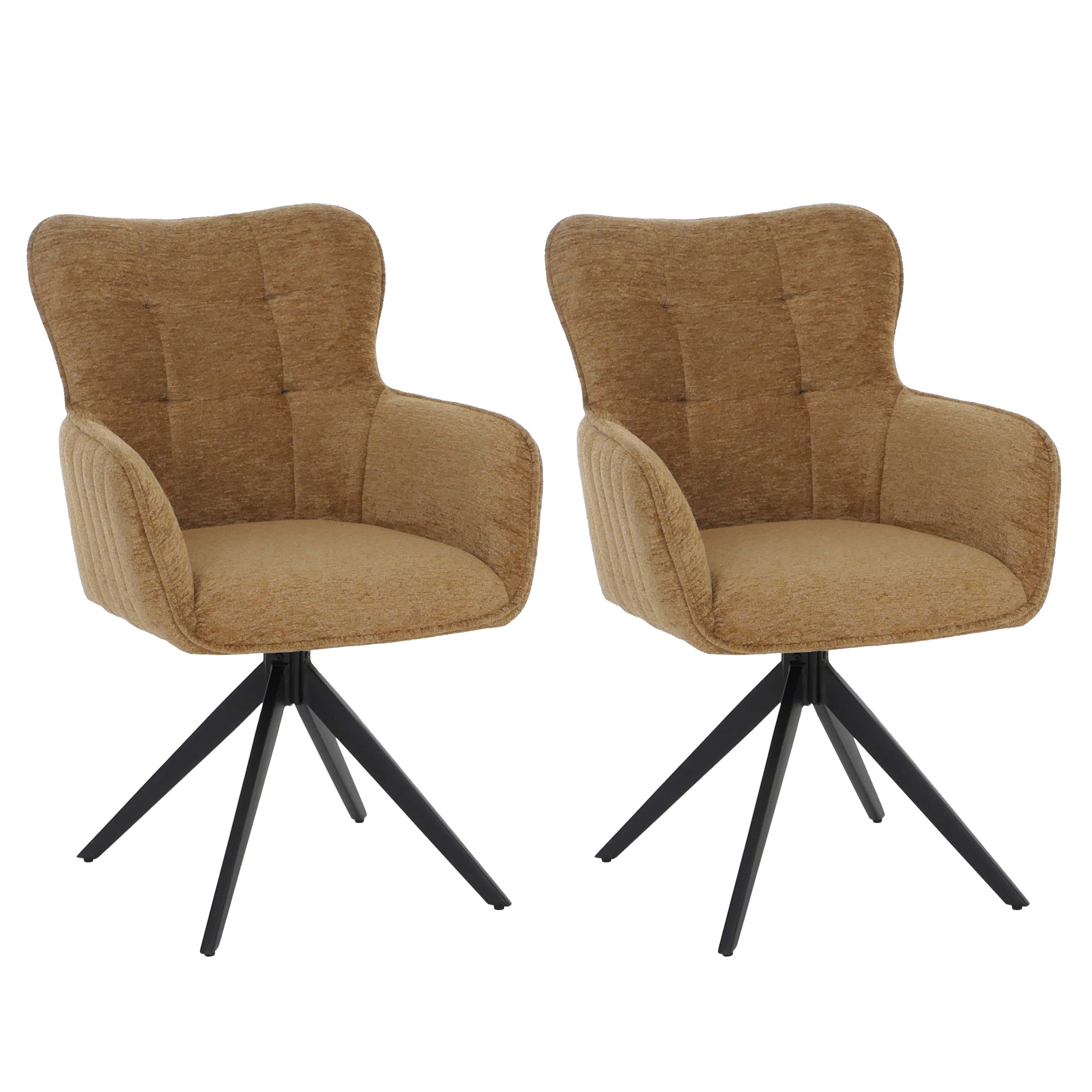 2er-Set Esszimmerstuhl MCW-Q35, Stuhl Armlehne drehbar Auto-Return, Stoff Chenille (680g/m&sup2;) Metall ~ senfgelb - Bild 1