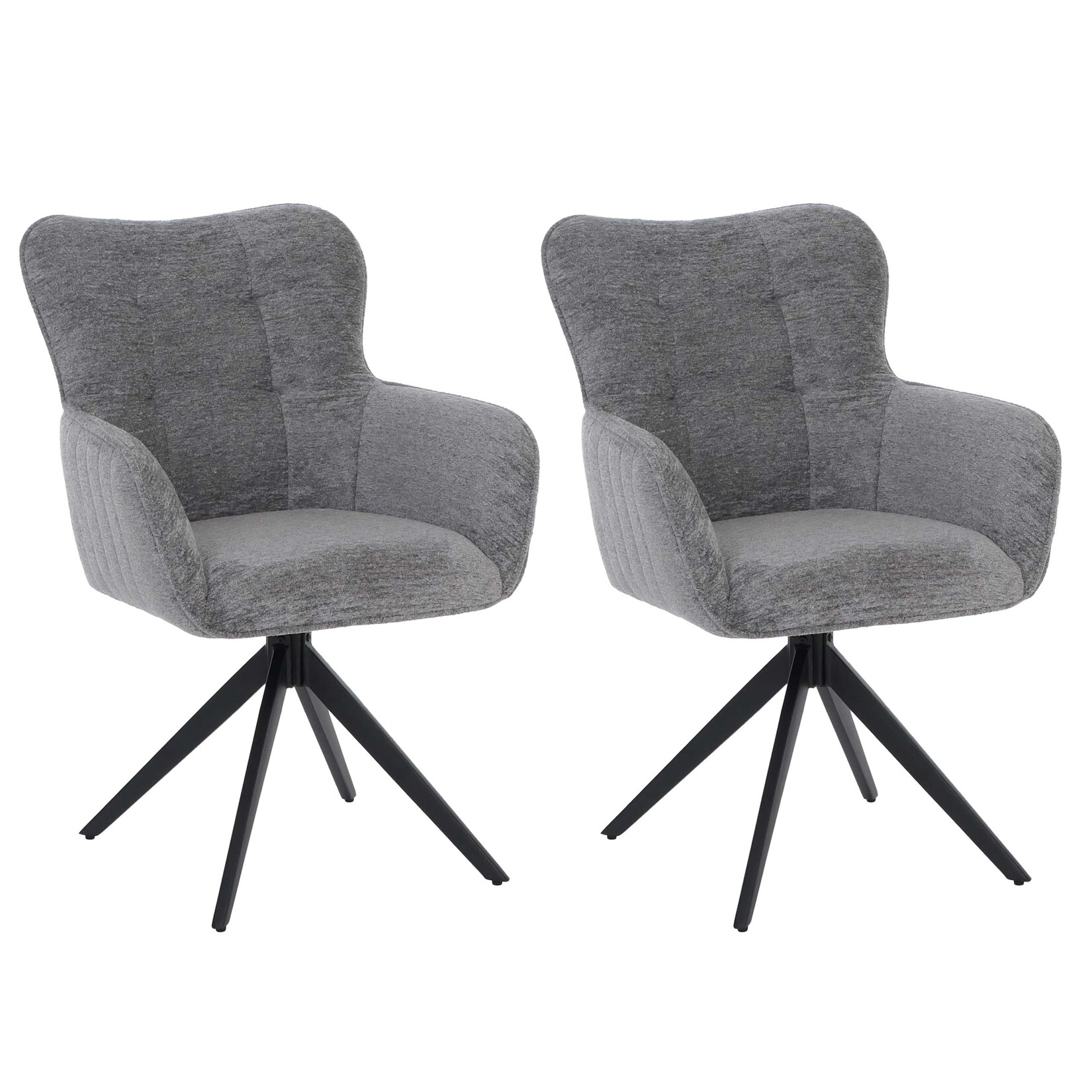 2er-Set Esszimmerstuhl MCW-Q35, Stuhl Armlehne drehbar Auto-Return, Stoff Chenille (680g/m²) Metall ~ grau