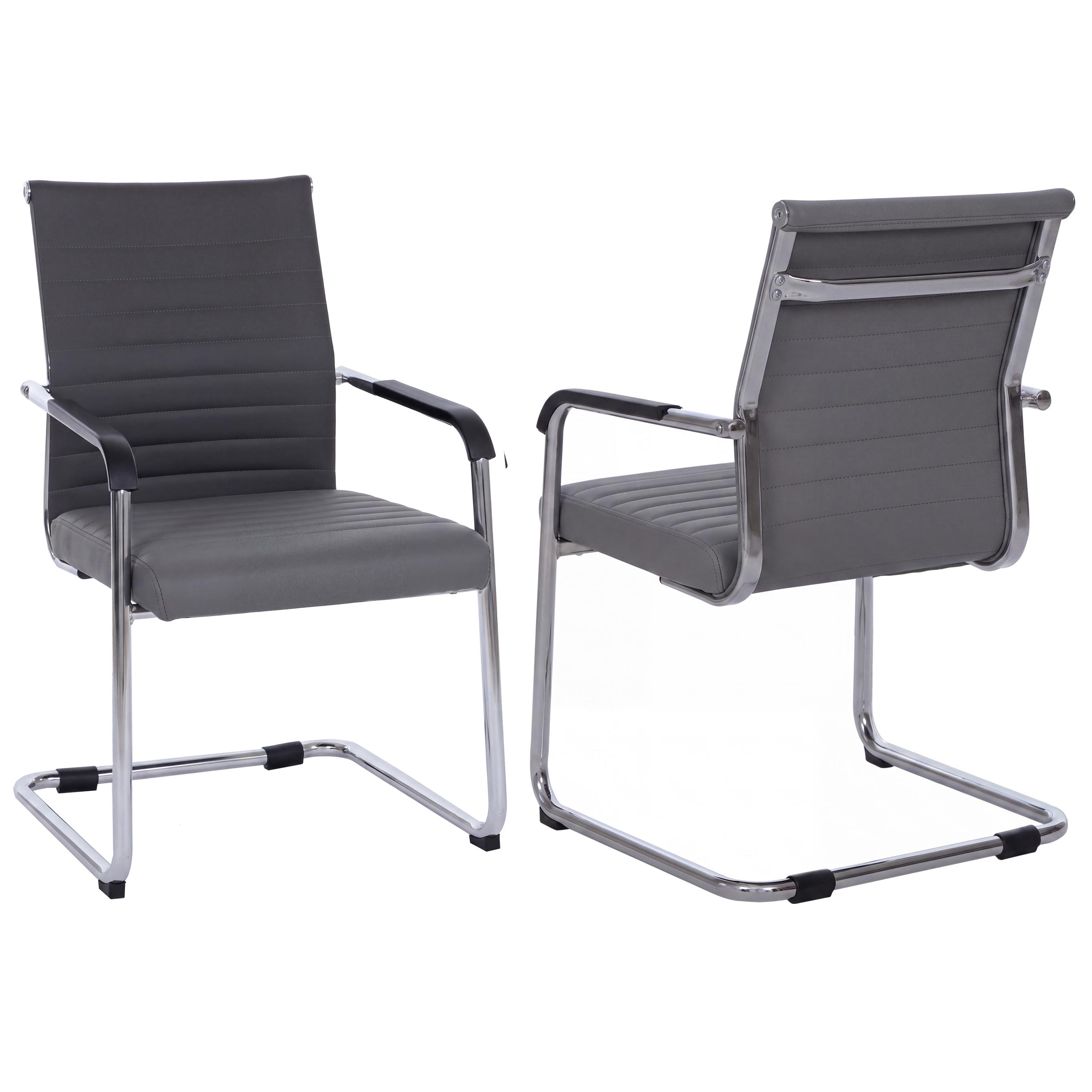 2er-Set Besucherstuhl MCW-Q85, Konferenzstuhl Freischwinger, Metall Kunstleder 280 g/m&sup2; ~ grau - Bild 1