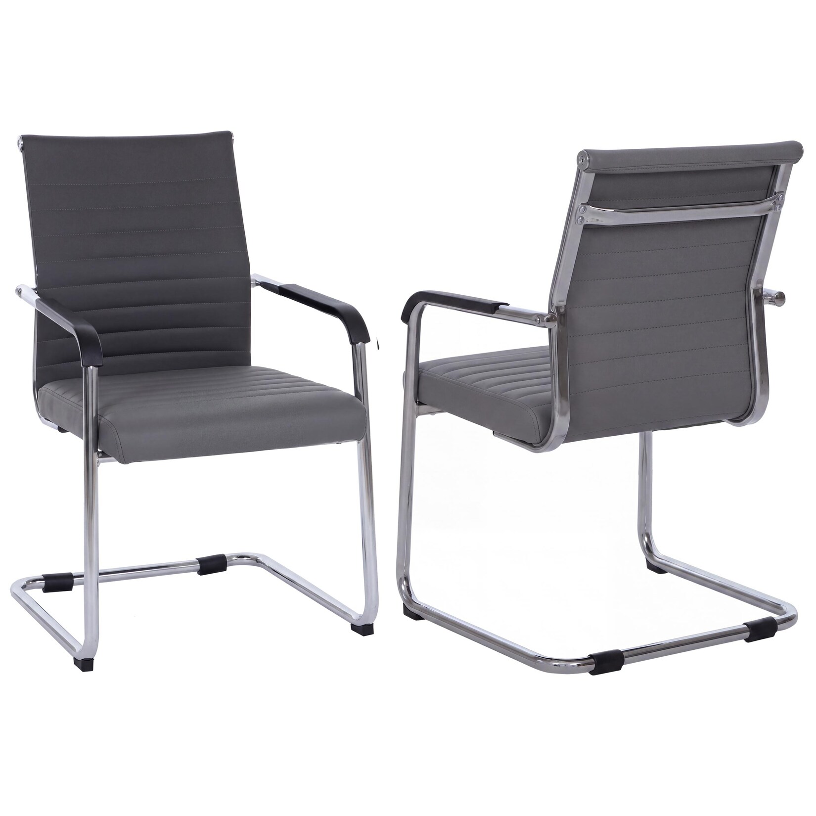 2er-Set Besucherstuhl MCW-Q85, Konferenzstuhl Freischwinger, Metall Kunstleder 280 g/m² ~ grau