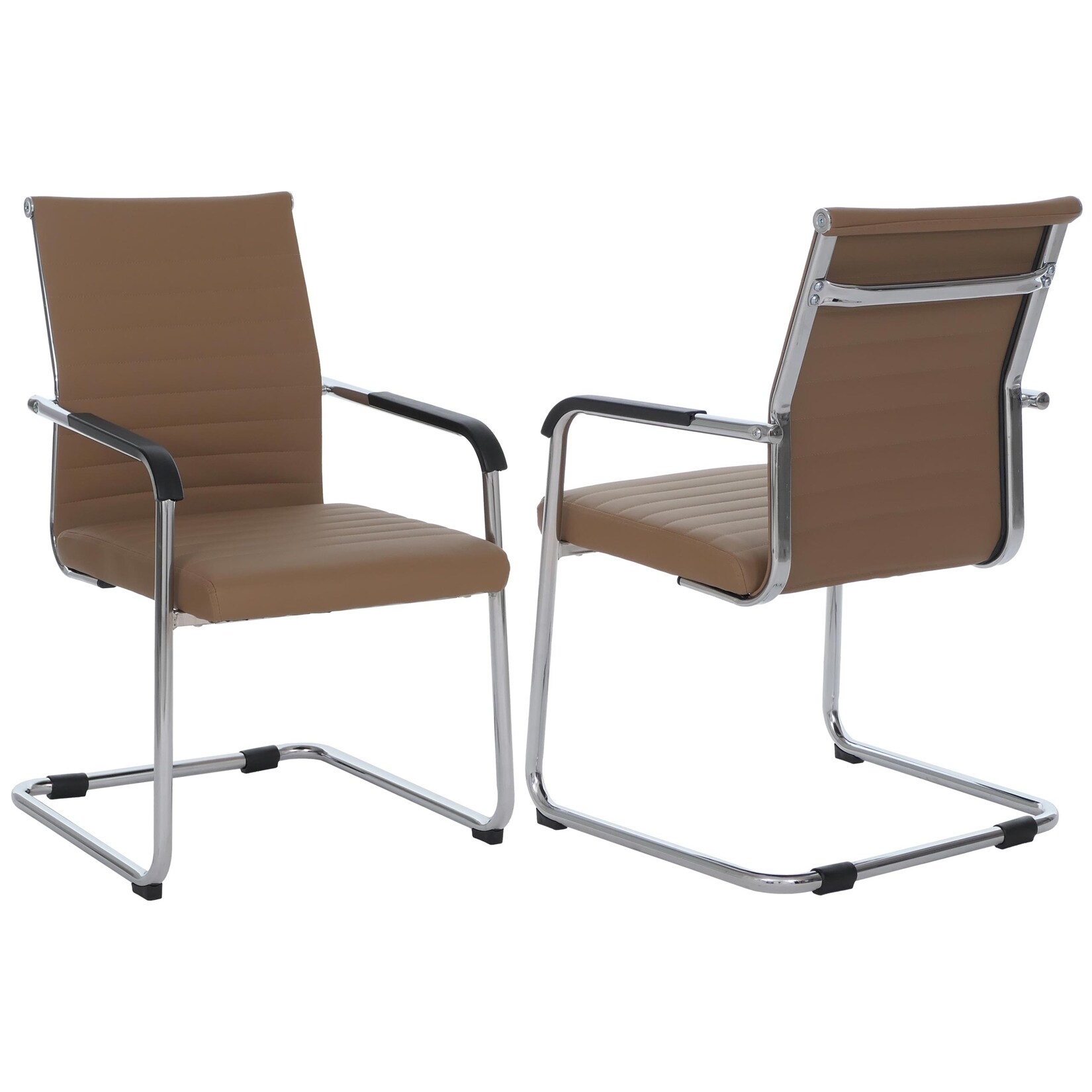 2er-Set Besucherstuhl MCW-Q85, Konferenzstuhl Freischwinger, Metall Kunstleder 280 g/m² ~ hellbraun