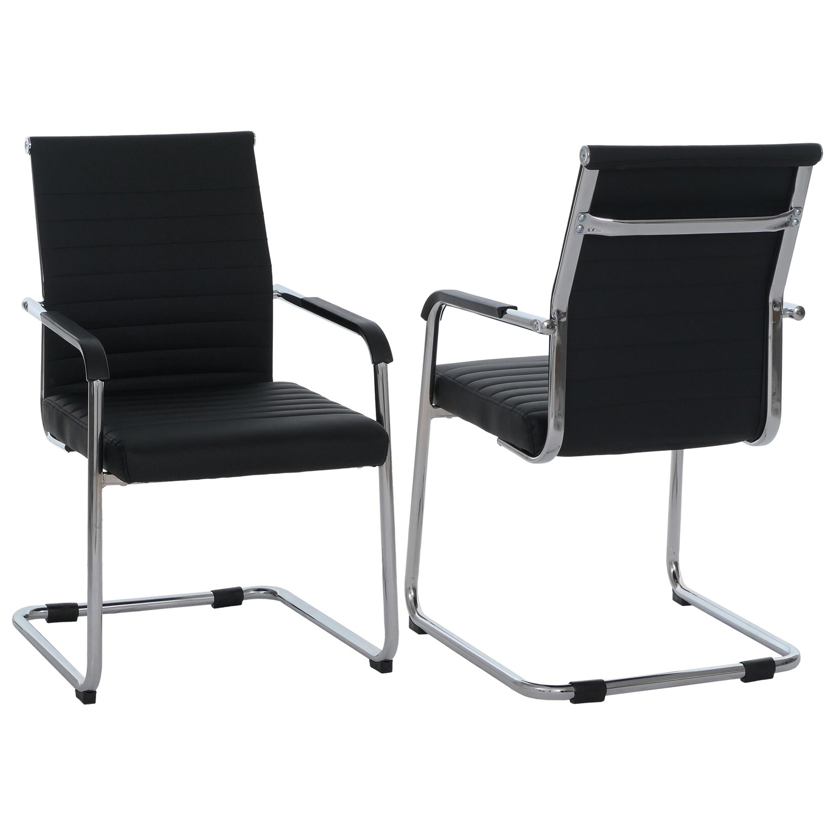 2er-Set Besucherstuhl MCW-Q85, Konferenzstuhl Freischwinger, Metall Kunstleder 280 g/m² ~ schwarz