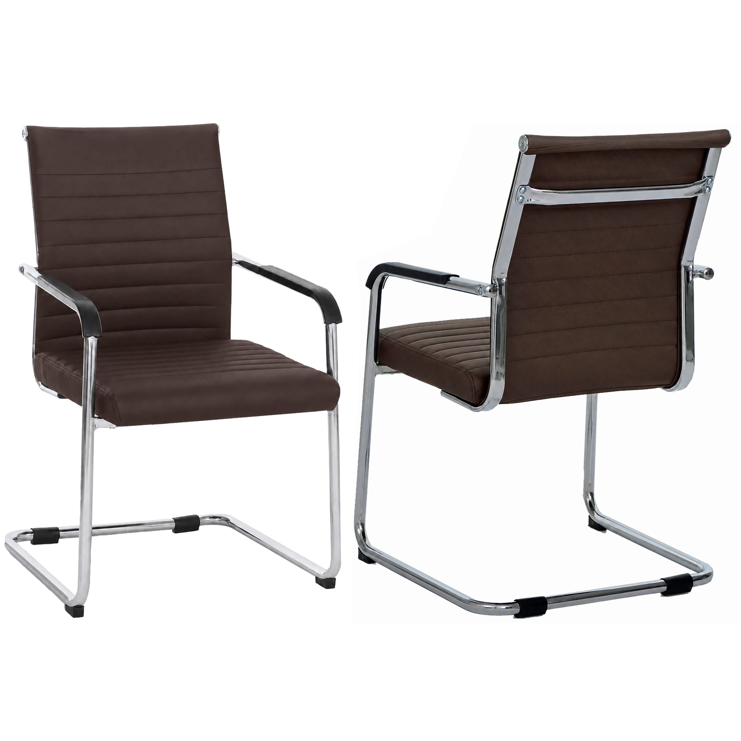 2er-Set Besucherstuhl MCW-Q85, Konferenzstuhl Freischwinger, Metall Kunstleder 280 g/m&sup2; ~ dunkelbraun - Bild 1
