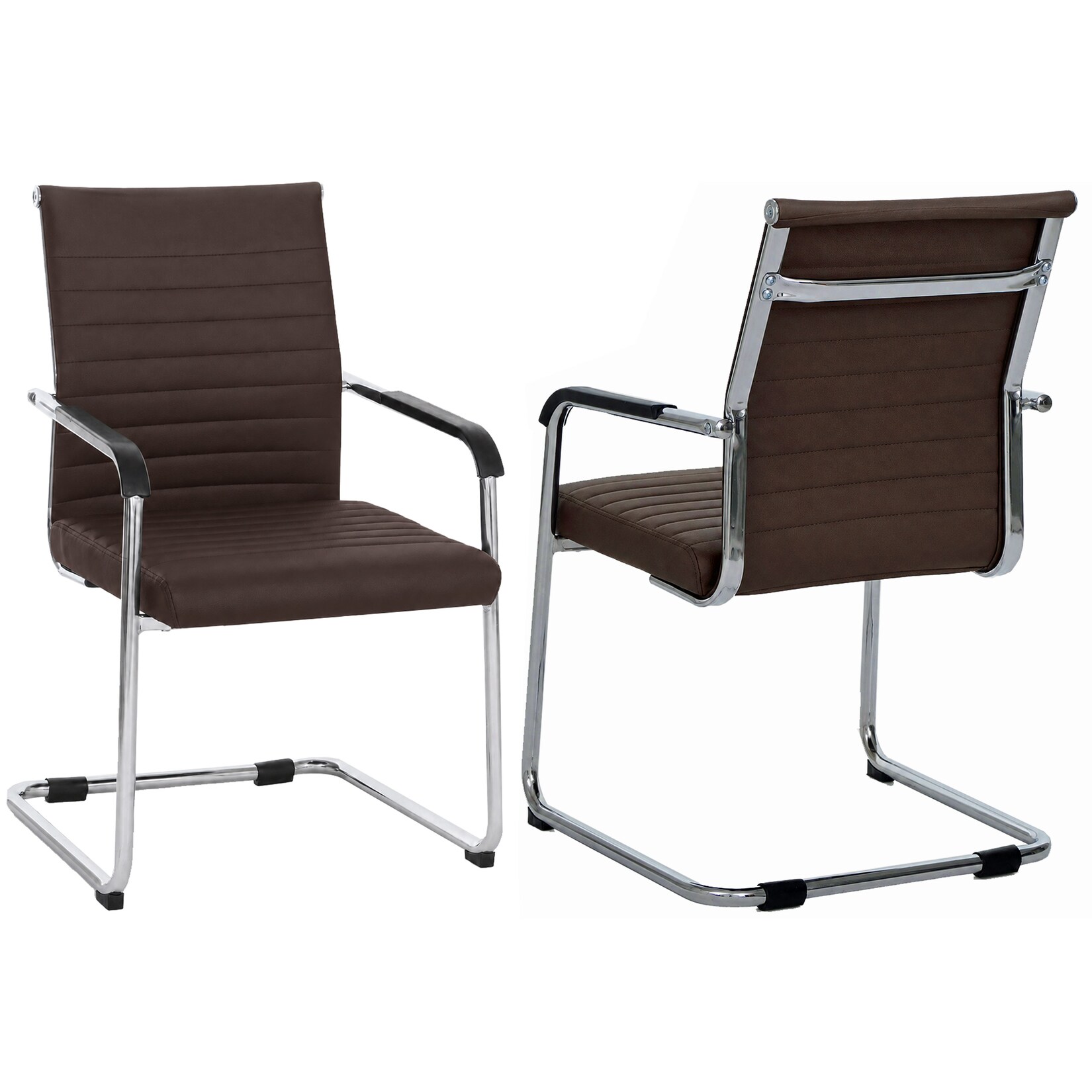 2er-Set Besucherstuhl MCW-Q85, Konferenzstuhl Freischwinger, Metall Kunstleder 280 g/m² ~ dunkelbraun