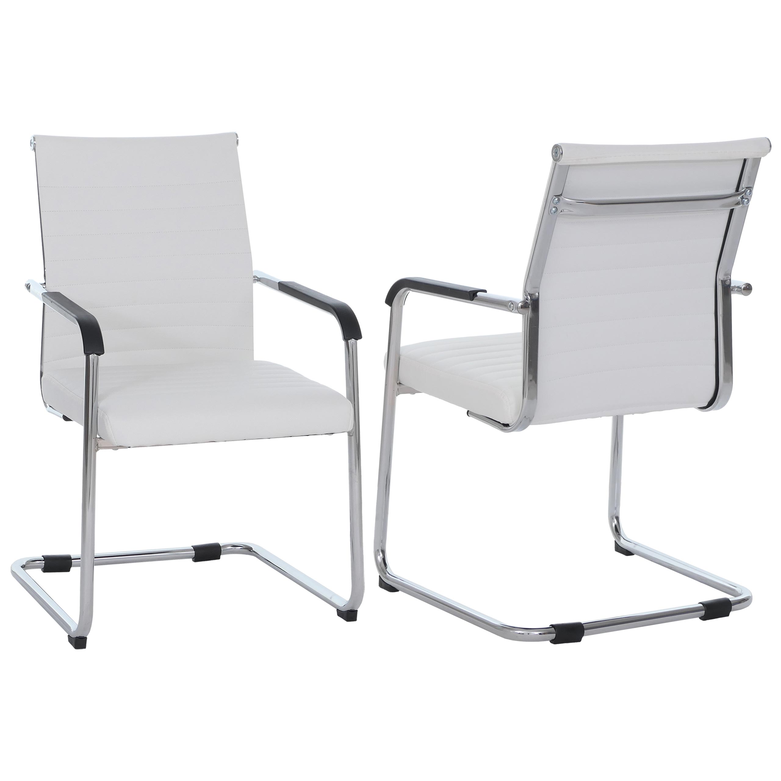 2er-Set Besucherstuhl MCW-Q85, Konferenzstuhl Freischwinger, Metall Kunstleder 280 g/m&sup2; ~ wei&szlig; - Bild 1