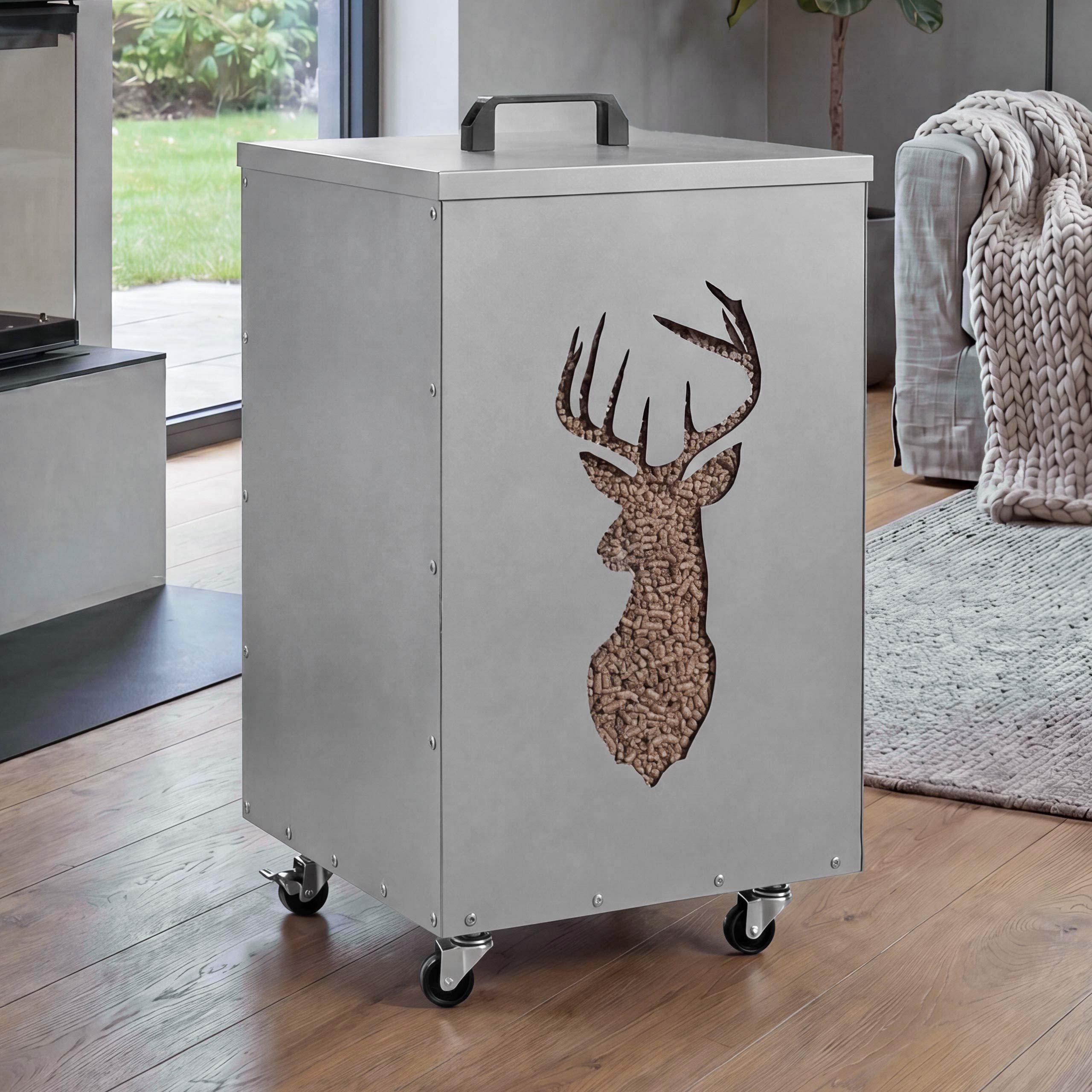 Pelletbeh&auml;lter MCW-Q30 Hirsch, Pelletbox Aufbewahrungsbox f&uuml;r z.B. Tierfutter, Rollen F&uuml;&szlig;e 65x36x36cm ~ wei&szlig;-hellgrau - Bild 1