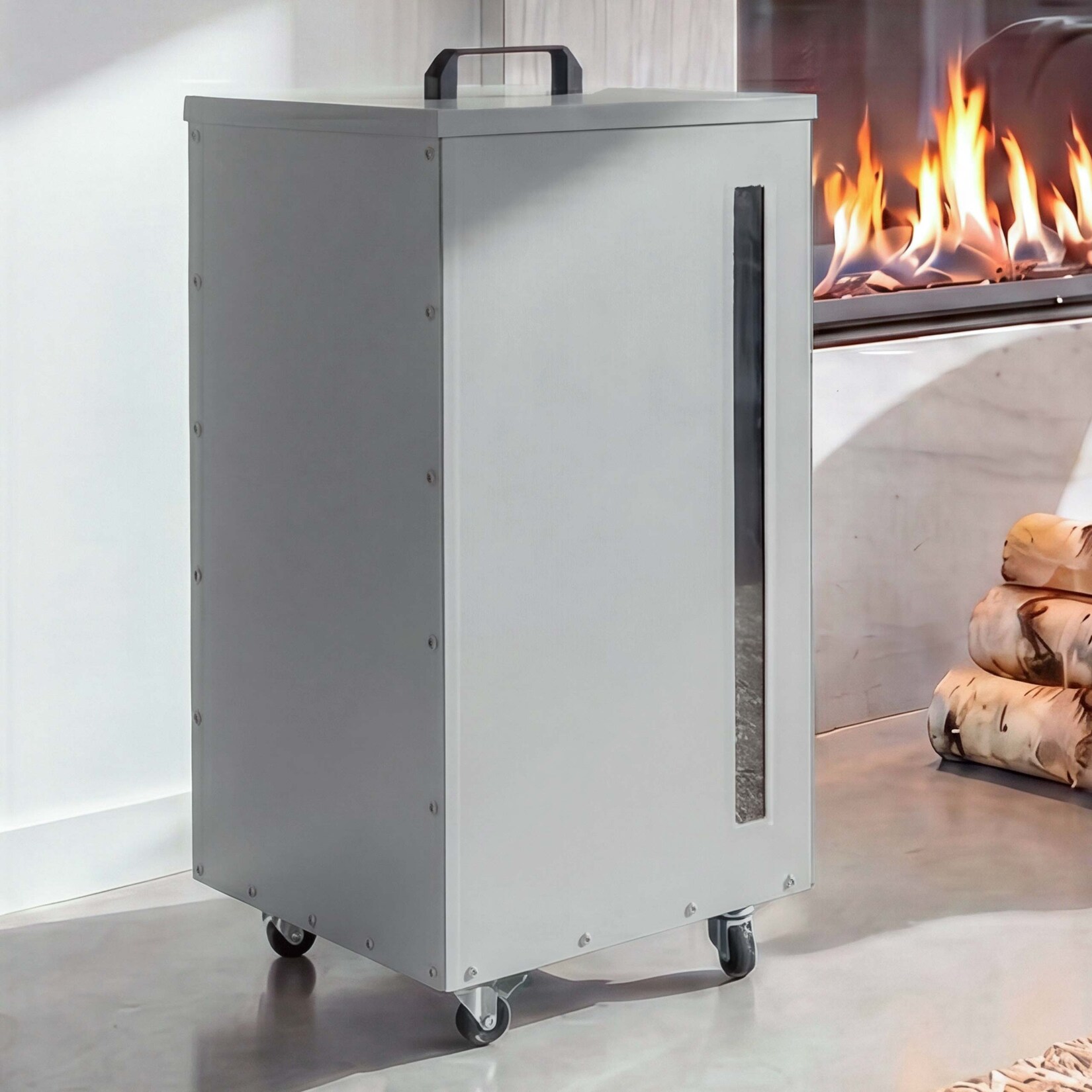 Pelletbehälter MCW-Q30, Pelletbox, Aufbewahrungsbox für z.B. Tierfutter, Sichtfenster Rollen 86x36x36cm ~ weiß-hellgrau