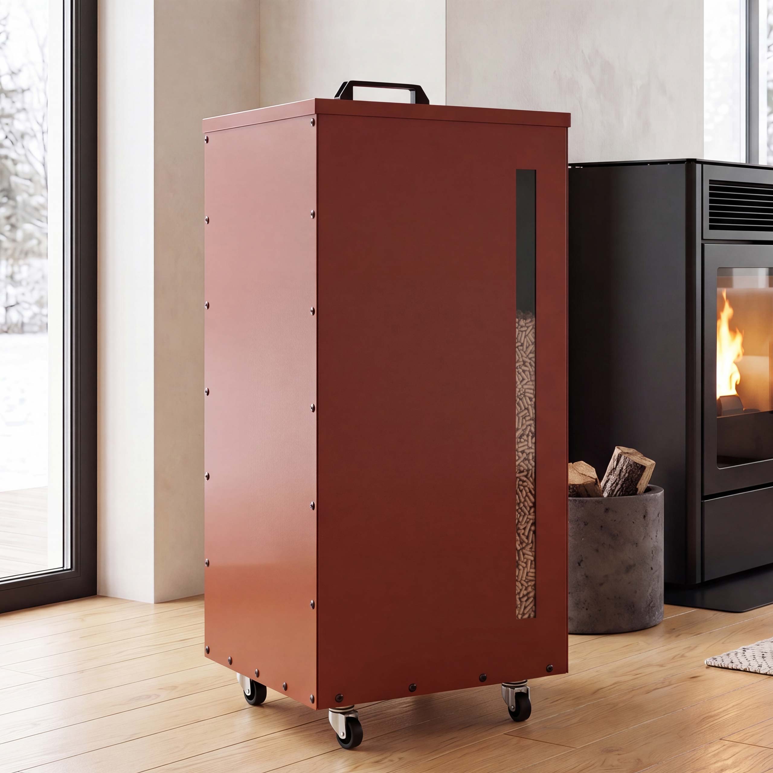 Pelletbeh&auml;lter MCW-Q30, Pelletbox, Aufbewahrungsbox f&uuml;r z.B. Tierfutter, Sichtfenster Rollen 86x36x36cm ~ kupferfarben - Bild 1