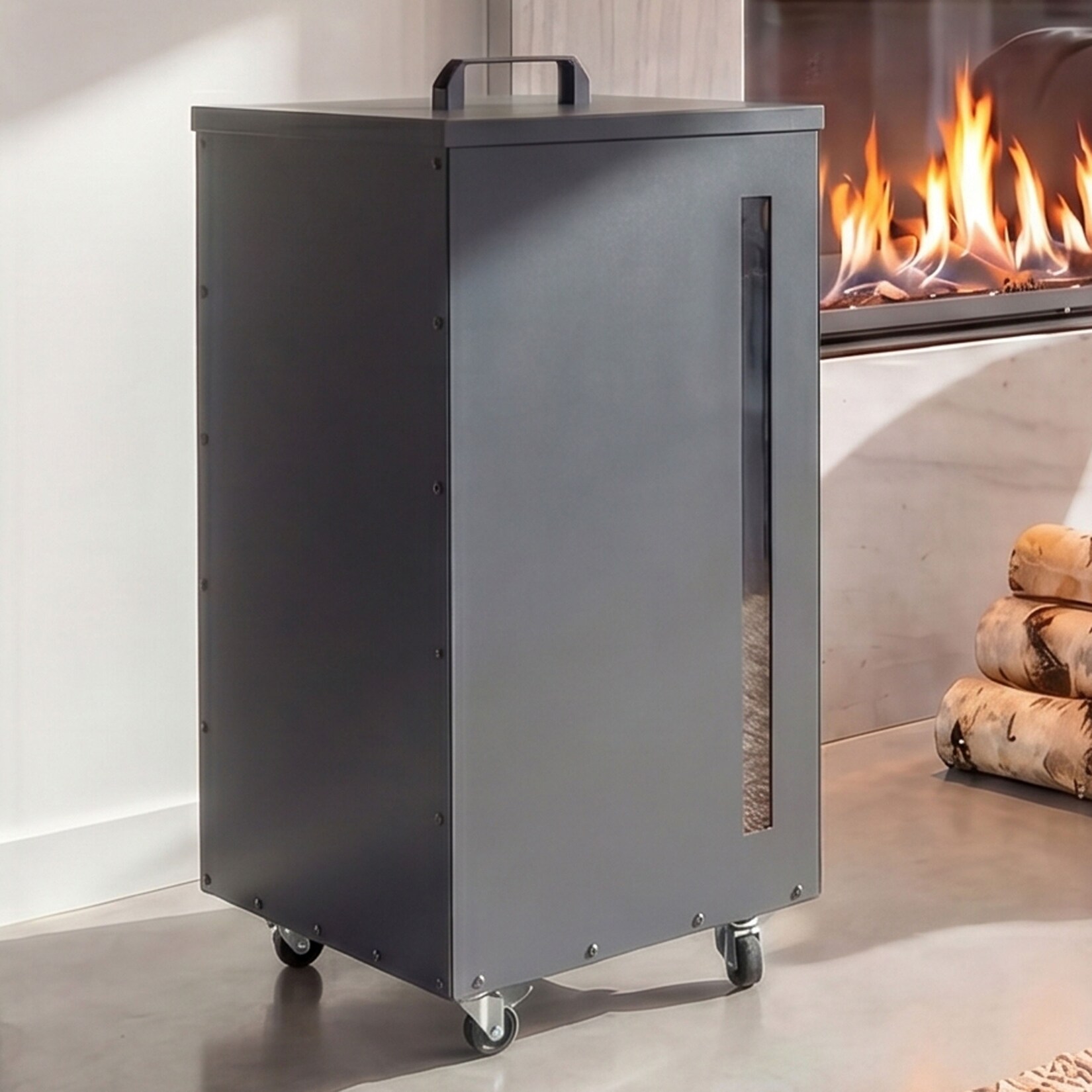 Pelletbehälter MCW-Q30, Pelletbox, Aufbewahrungsbox für z.B. Tierfutter, Sichtfenster Rollen 86x36x36cm ~ anthrazit