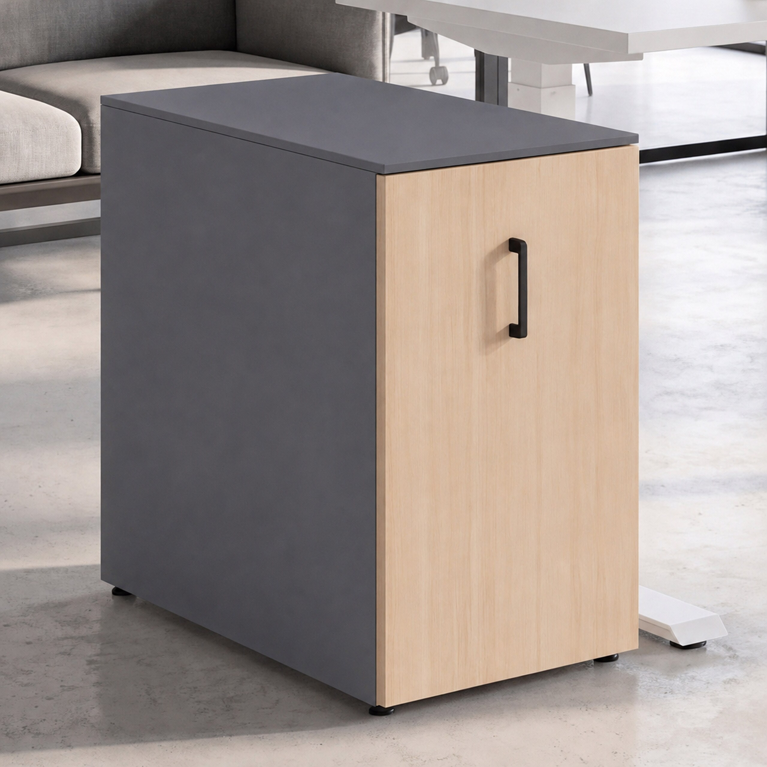 Aktenschrank MCW-Q27, B&uuml;roschrank Stahlschrank, St&uuml;tzrad Stauf&auml;cher, Metall 74x43x80cm ~ dunkelgrau, Holzfront - Bild 1