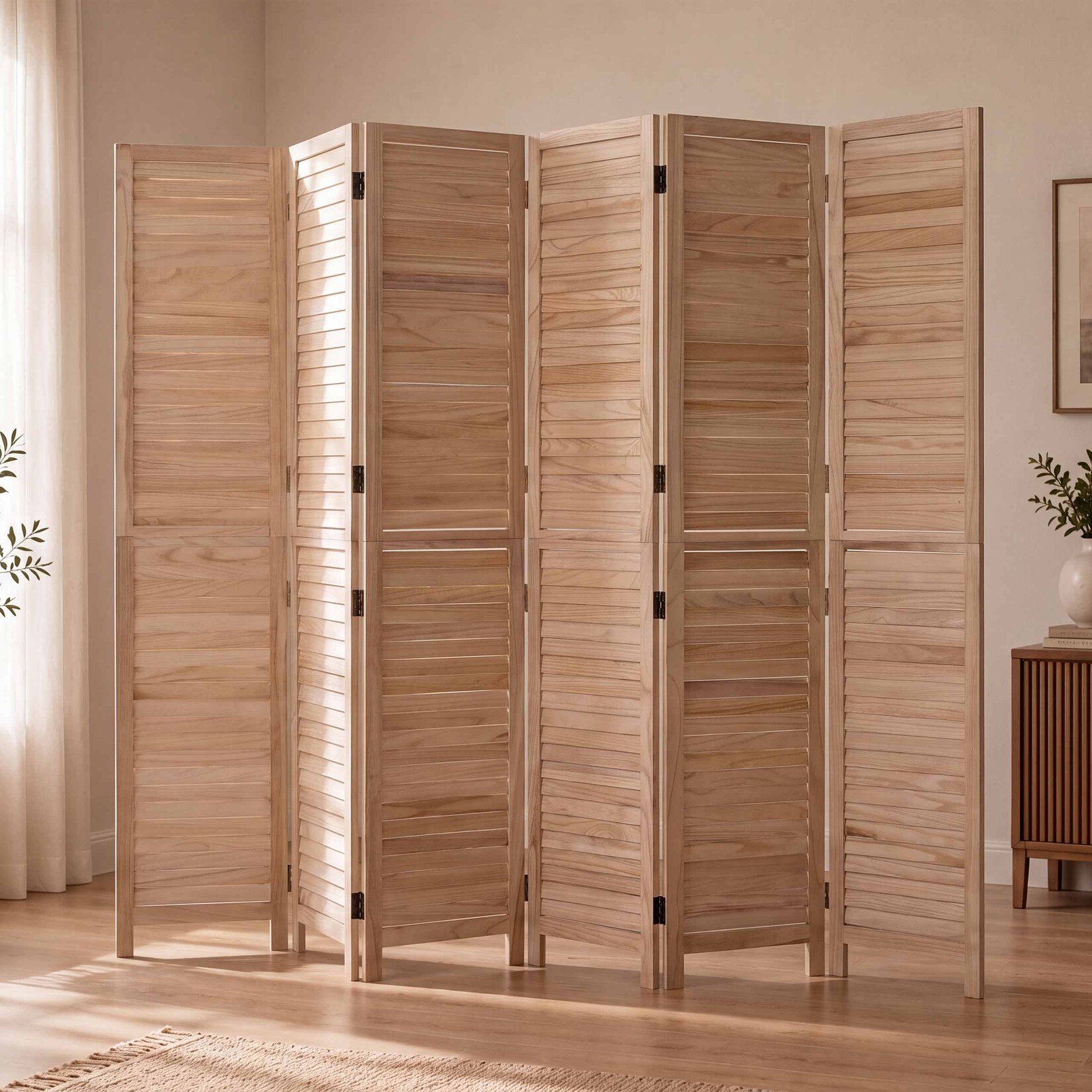 Paravent MCW-C30b, Raumteiler Trennwand Sichtschutz, Vintage Paulownia Holz 180x242cm ~ natur