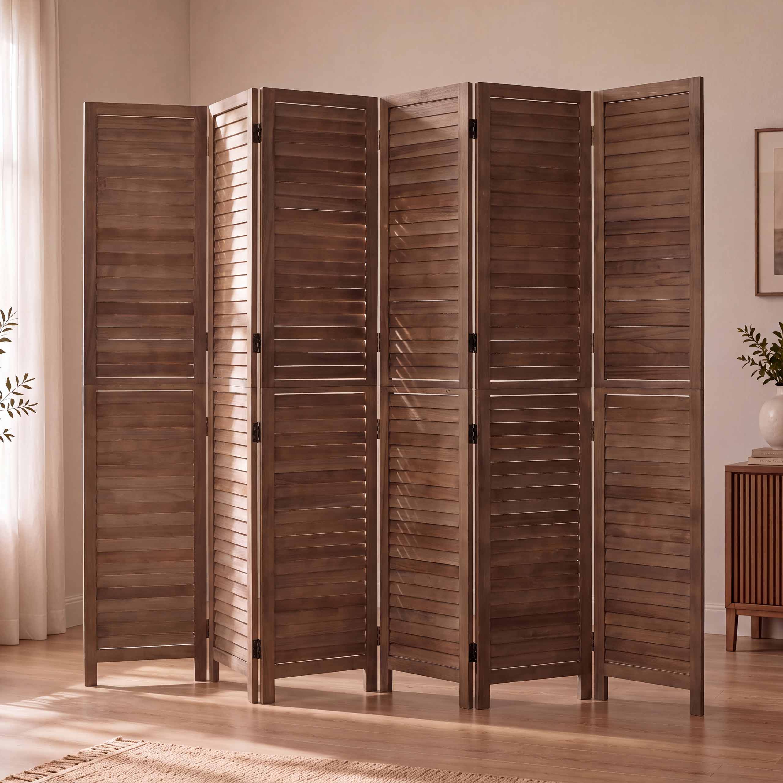 Paravent MCW-C30b, Raumteiler Trennwand Sichtschutz, Vintage Paulownia Holz 180x242cm ~ braun - Bild 1
