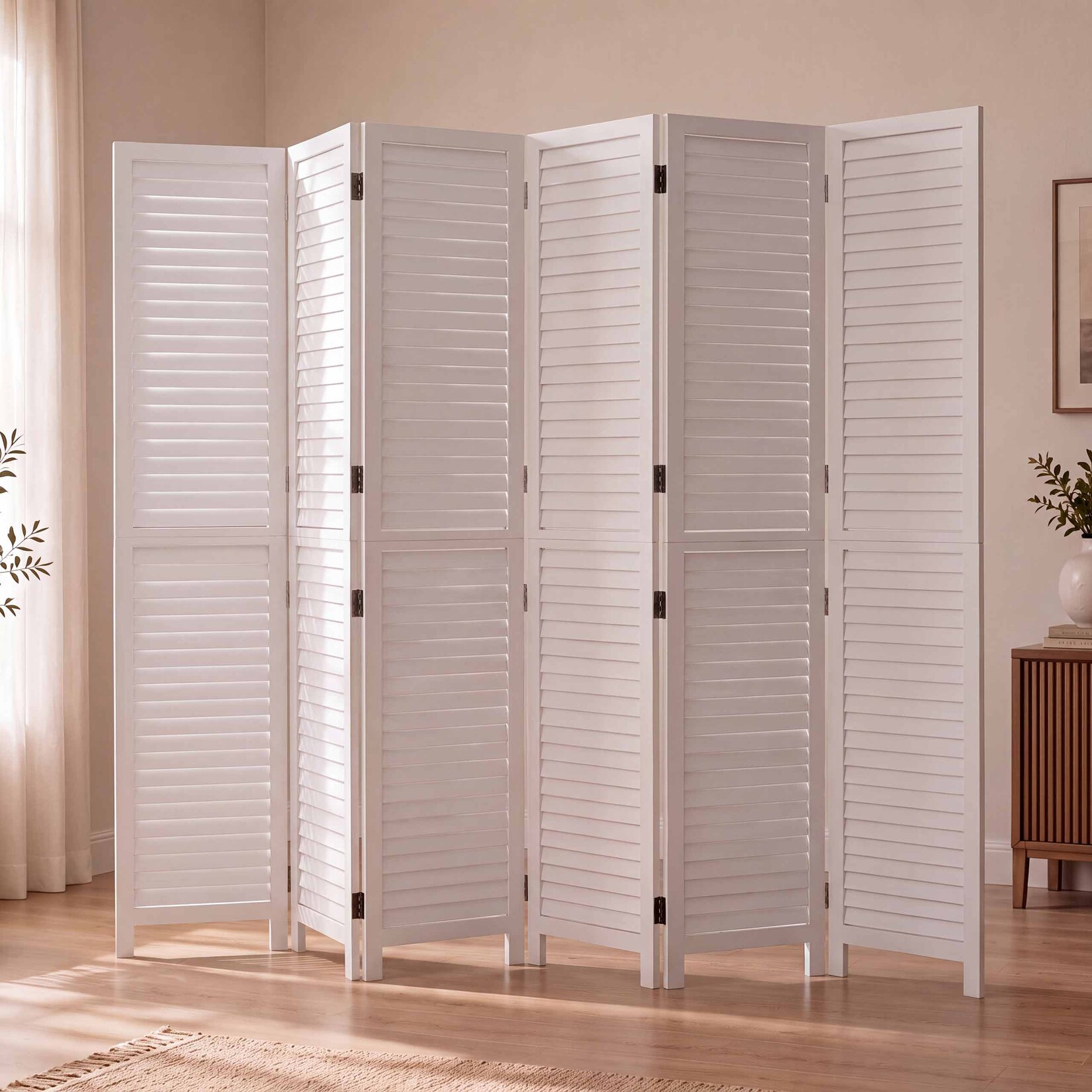 Paravent MCW-C30b, Raumteiler Trennwand Sichtschutz, Vintage Paulownia Holz 180x242cm ~ shabby weiß