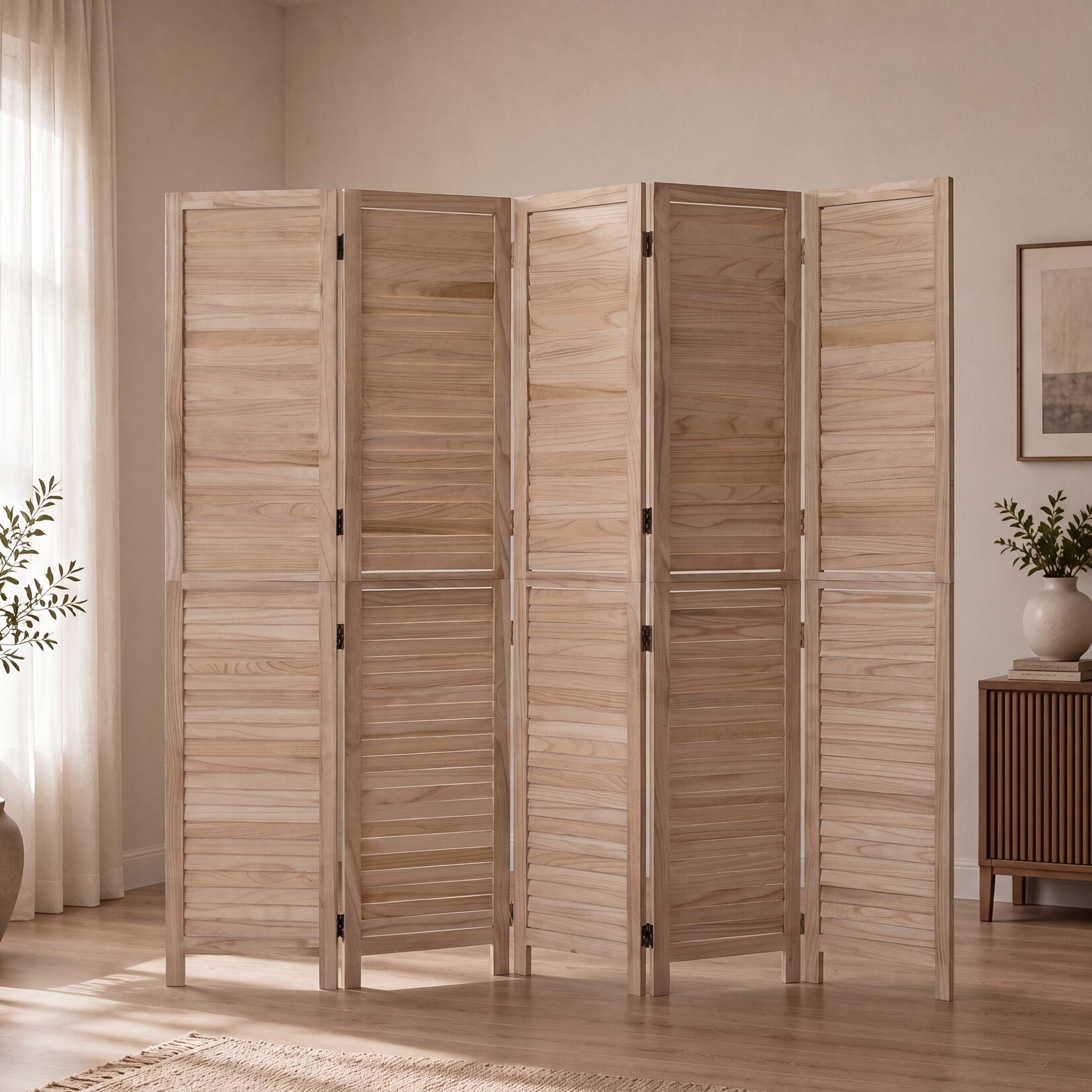 Paravent MCW-C30b, Raumteiler Trennwand Sichtschutz, Vintage Paulownia Holz 180x200cm ~ natur