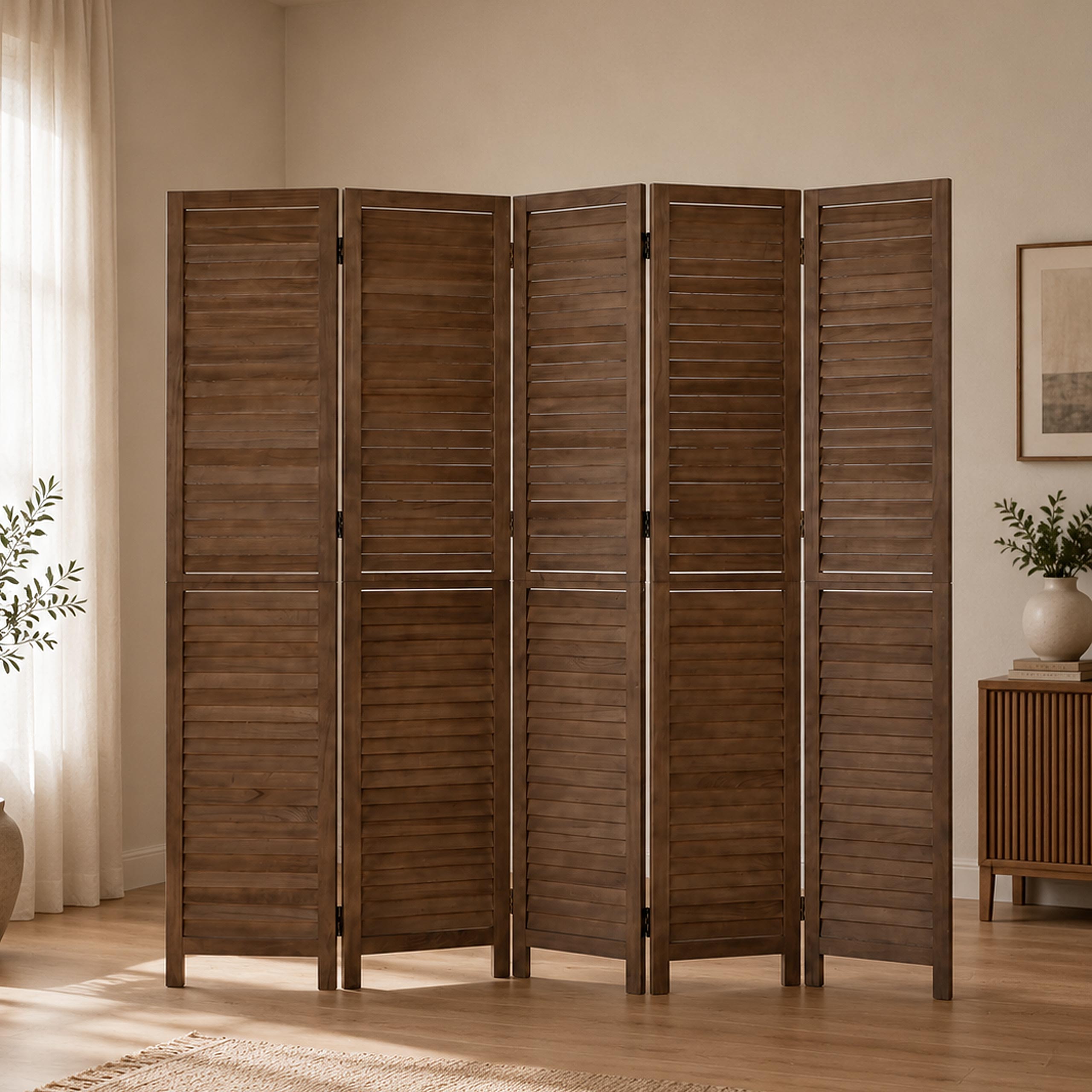 Paravent MCW-C30b, Raumteiler Trennwand Sichtschutz, Vintage Paulownia Holz 180x200cm ~ braun - Bild 1