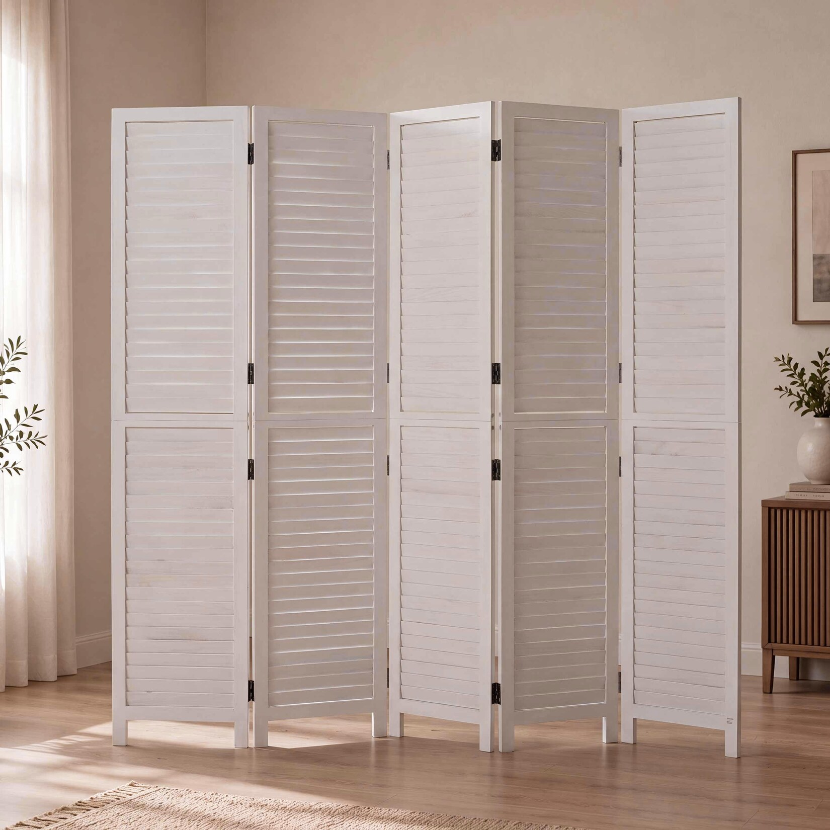 Paravent MCW-C30b, Raumteiler Trennwand Sichtschutz, Vintage Paulownia Holz 180x200cm ~ shabby weiß